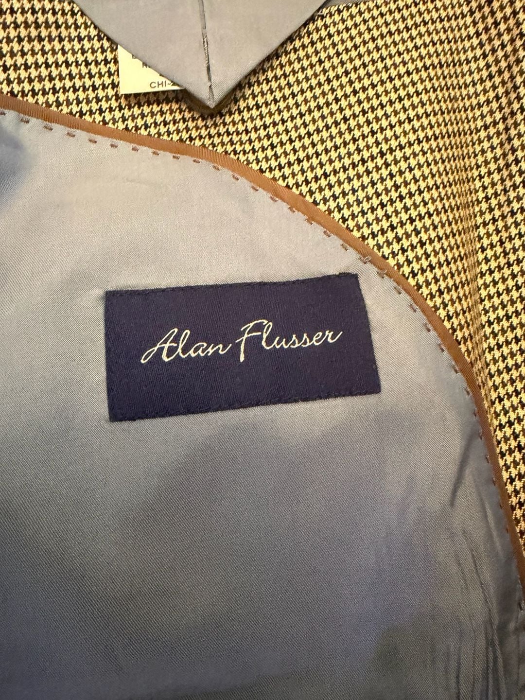 Alan Flusser Sport Coat Size 48R Brown Houndstooth Silk Wool Blazer 3