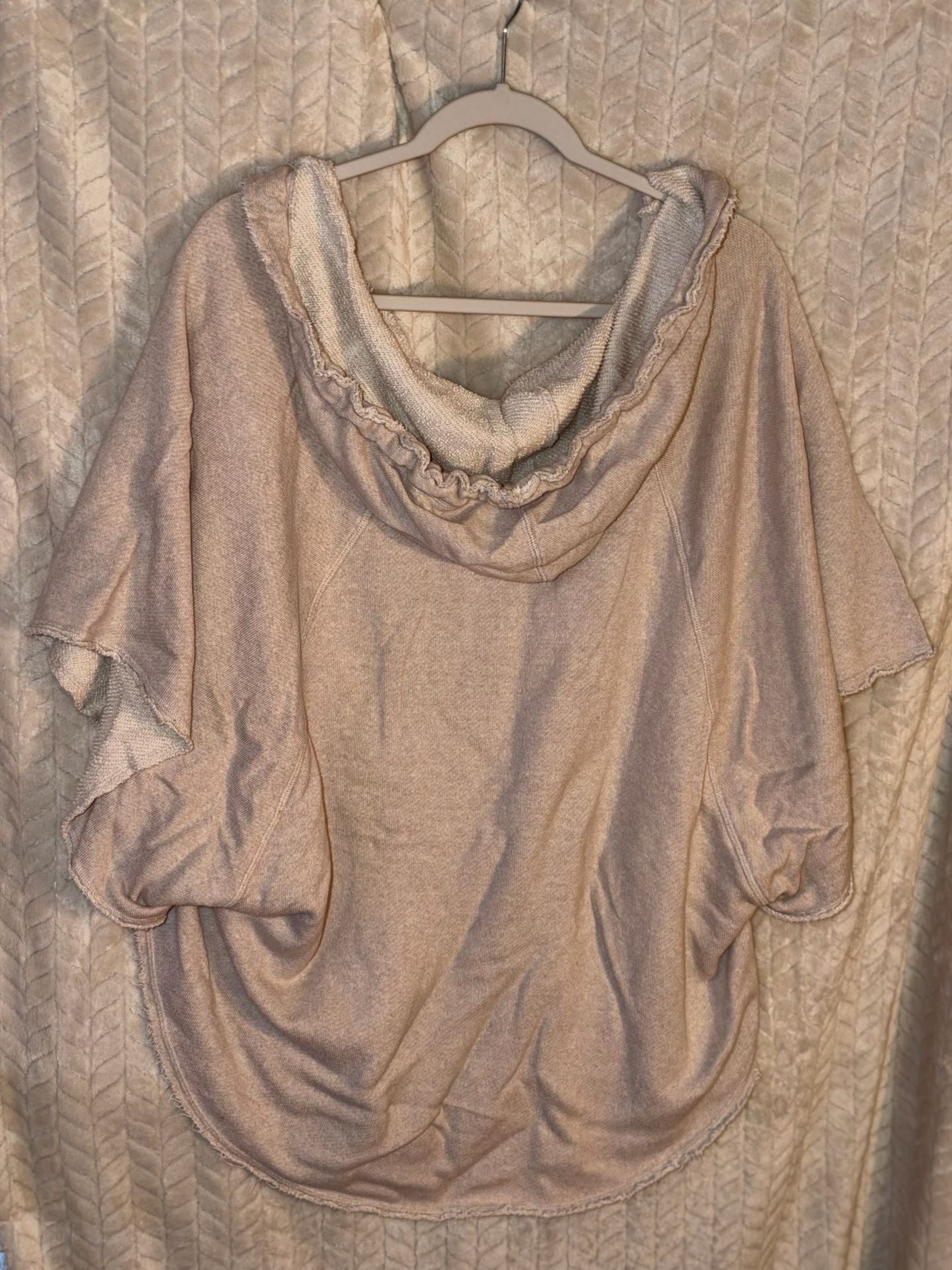 Victoria's Secret Hooded Poncho Size M Taupe Raw Hem Sweatshirt 2