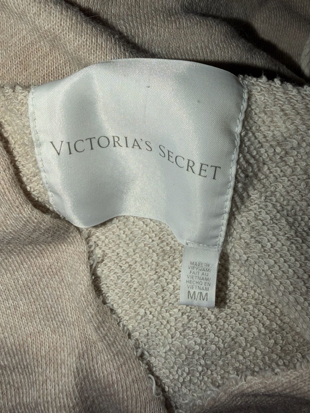Victoria's Secret Hooded Poncho Size M Taupe Raw Hem Sweatshirt 3