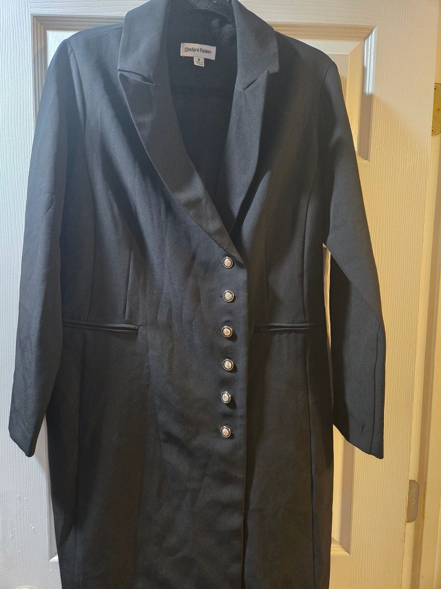 Shelby & Palmer Blazer Dress Size 8 Black Long Sleeve Button Front 2