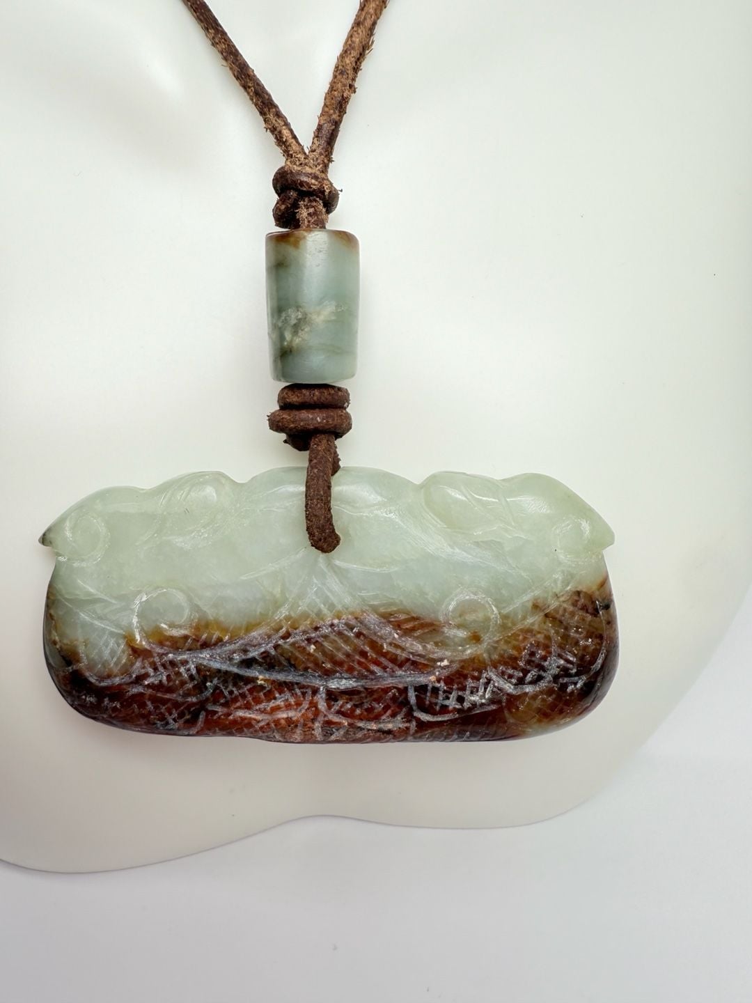 Hand Carved Green and Brown Jadeite Dragon Pendant Necklace 2