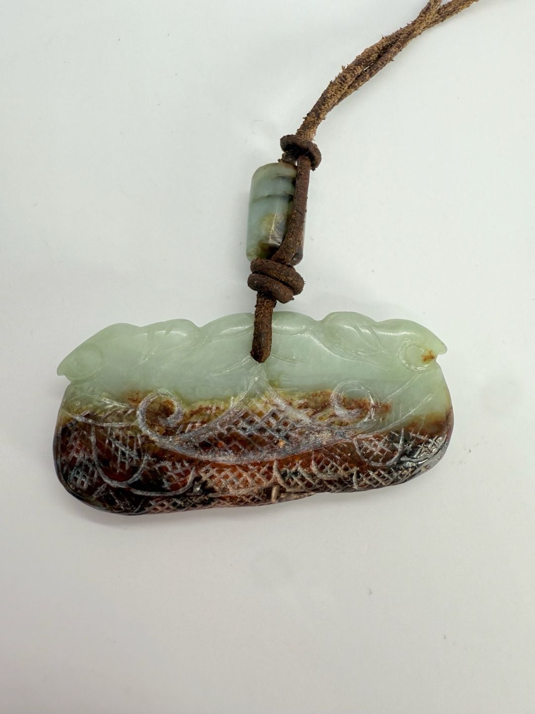 Hand Carved Green and Brown Jadeite Dragon Pendant Necklace 3