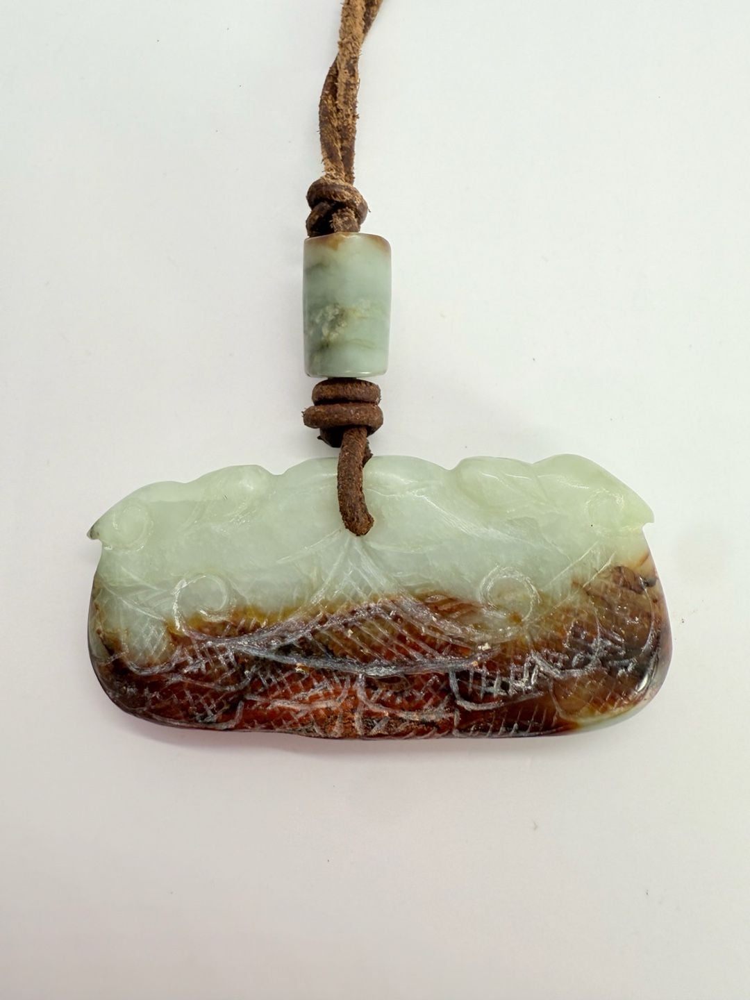 Hand Carved Green and Brown Jadeite Dragon Pendant Necklace 4