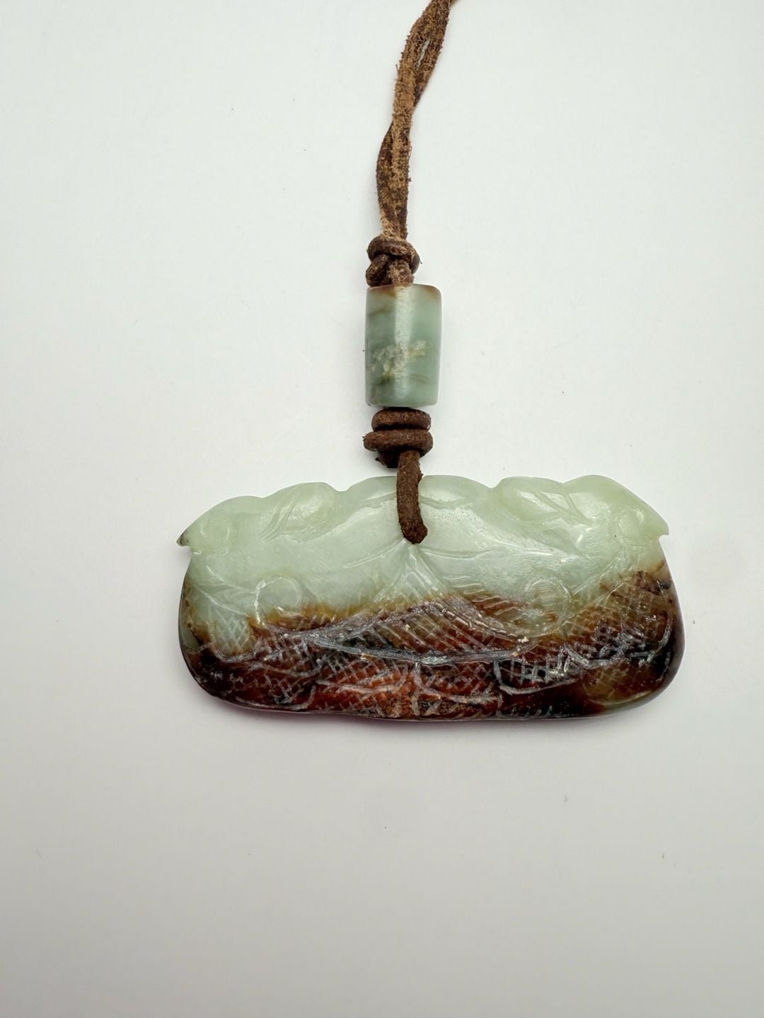 Hand Carved Green and Brown Jadeite Dragon Pendant Necklace 5