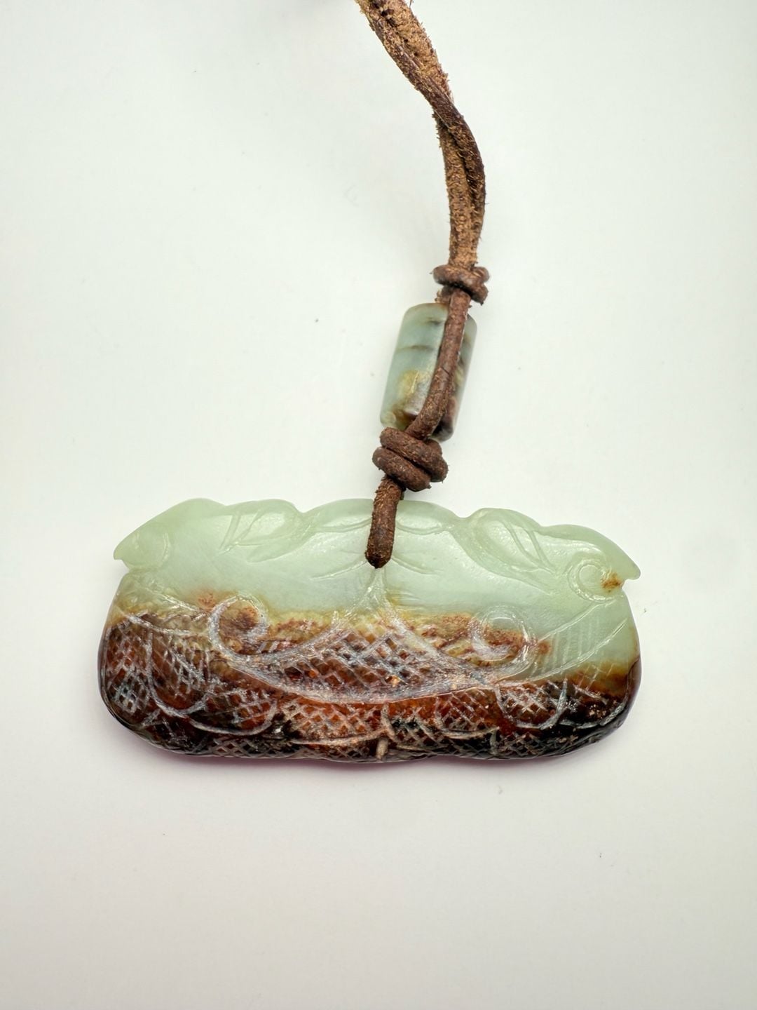 Hand Carved Green and Brown Jadeite Dragon Pendant Necklace 6