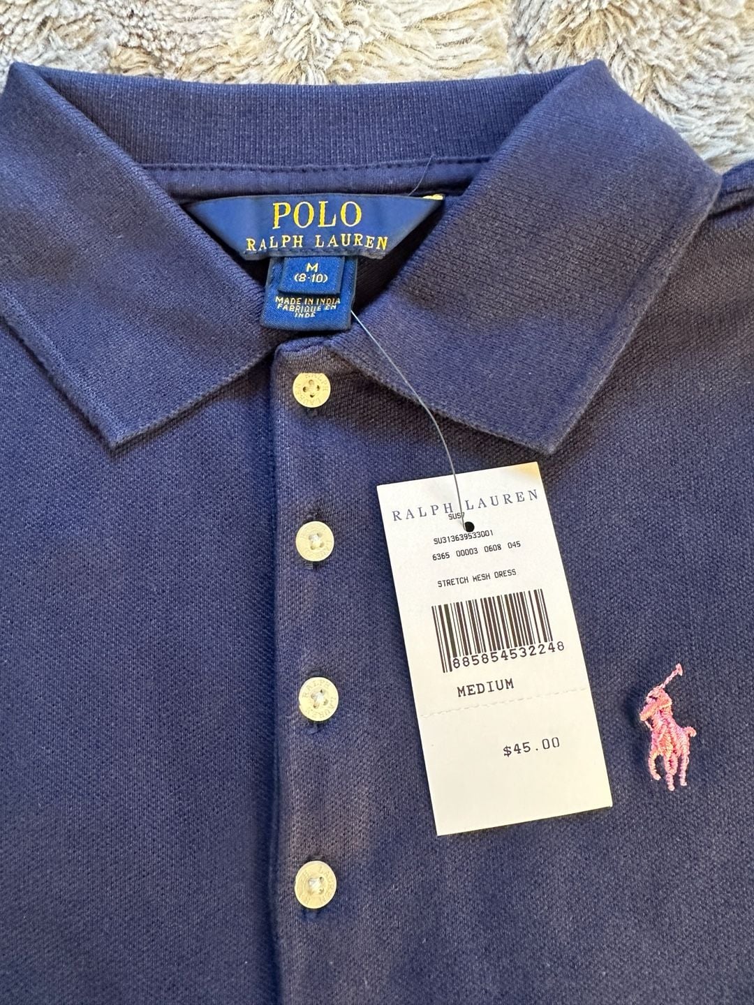 New Polo Ralph Lauren Stretch Mesh Polo Dress Size M (8-10) Navy Blue Pink Logo 4
