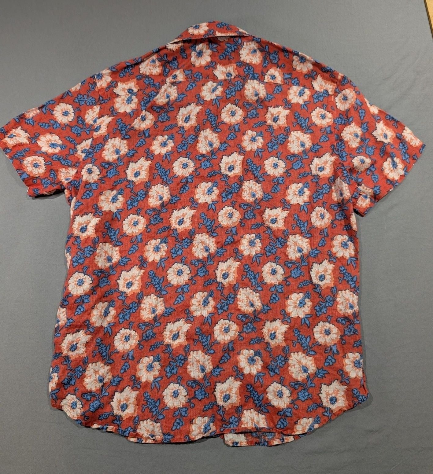 UNTUCKit Short Sleeve 100% Linen Shirt Size Large Red Blue Floral Print 5