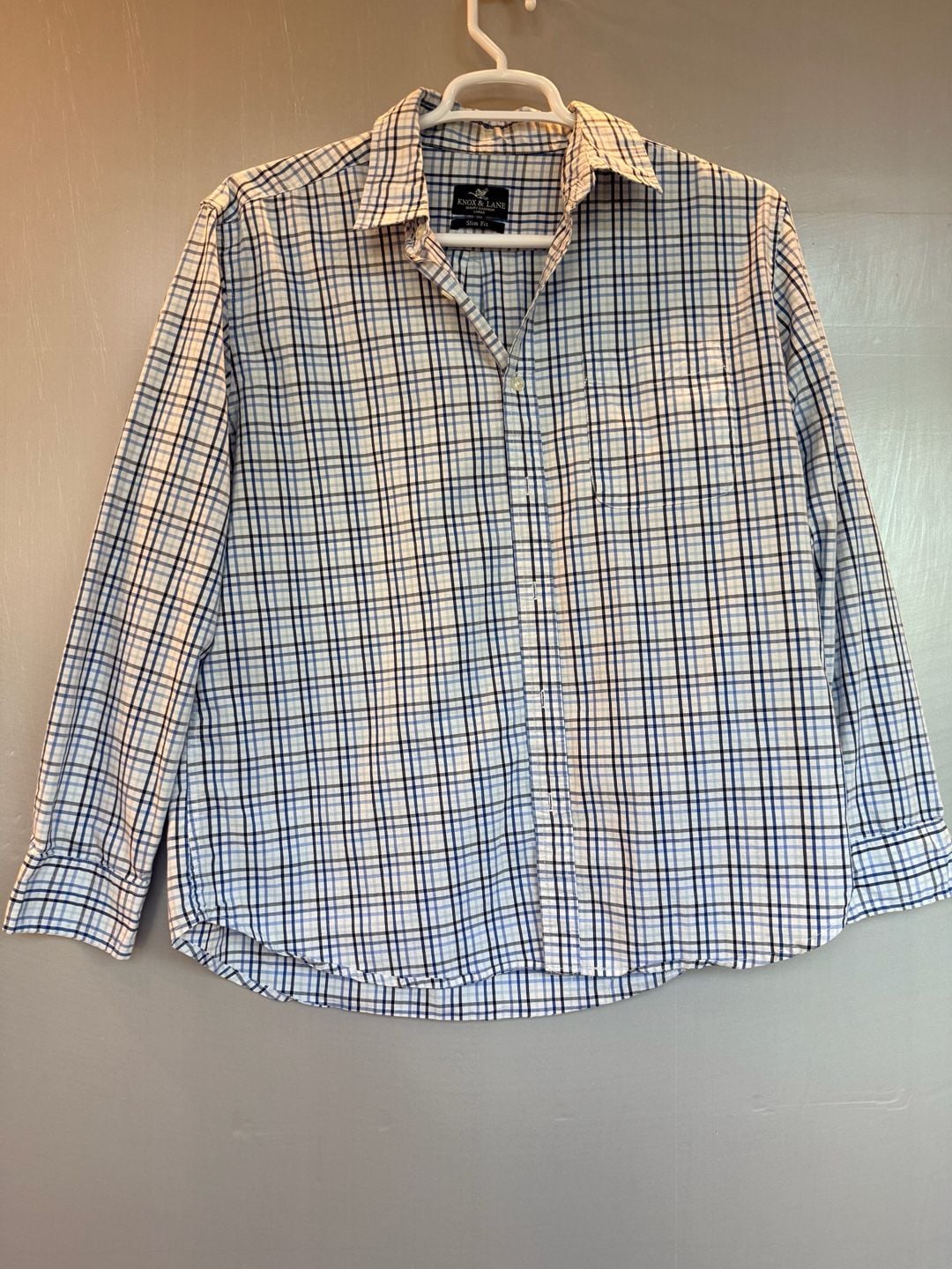 Knox & Lane Button Down Shirt Size L Blue Plaid Slim Fit Long Sleeve 2