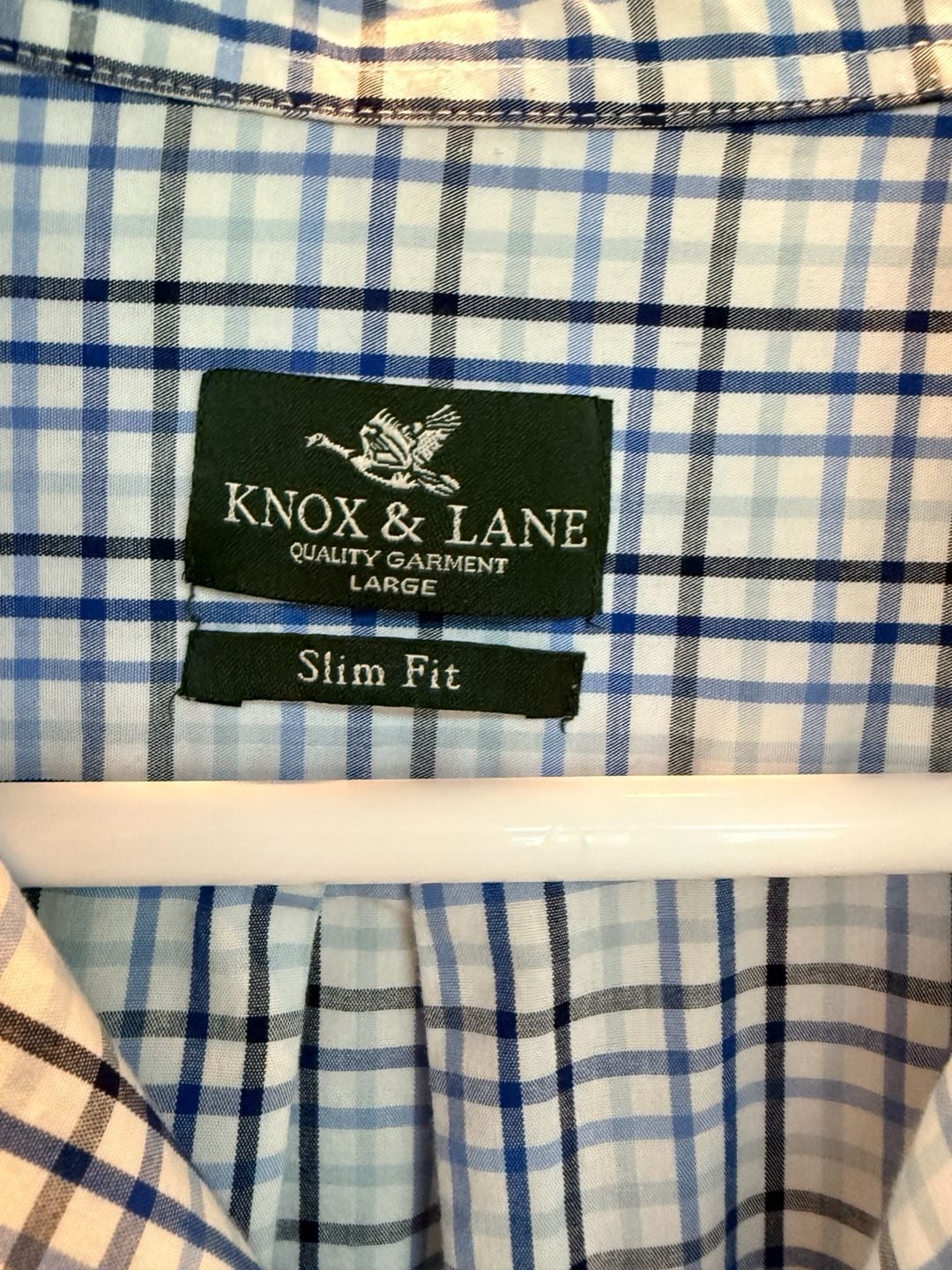 Knox & Lane Button Down Shirt Size L Blue Plaid Slim Fit Long Sleeve 3