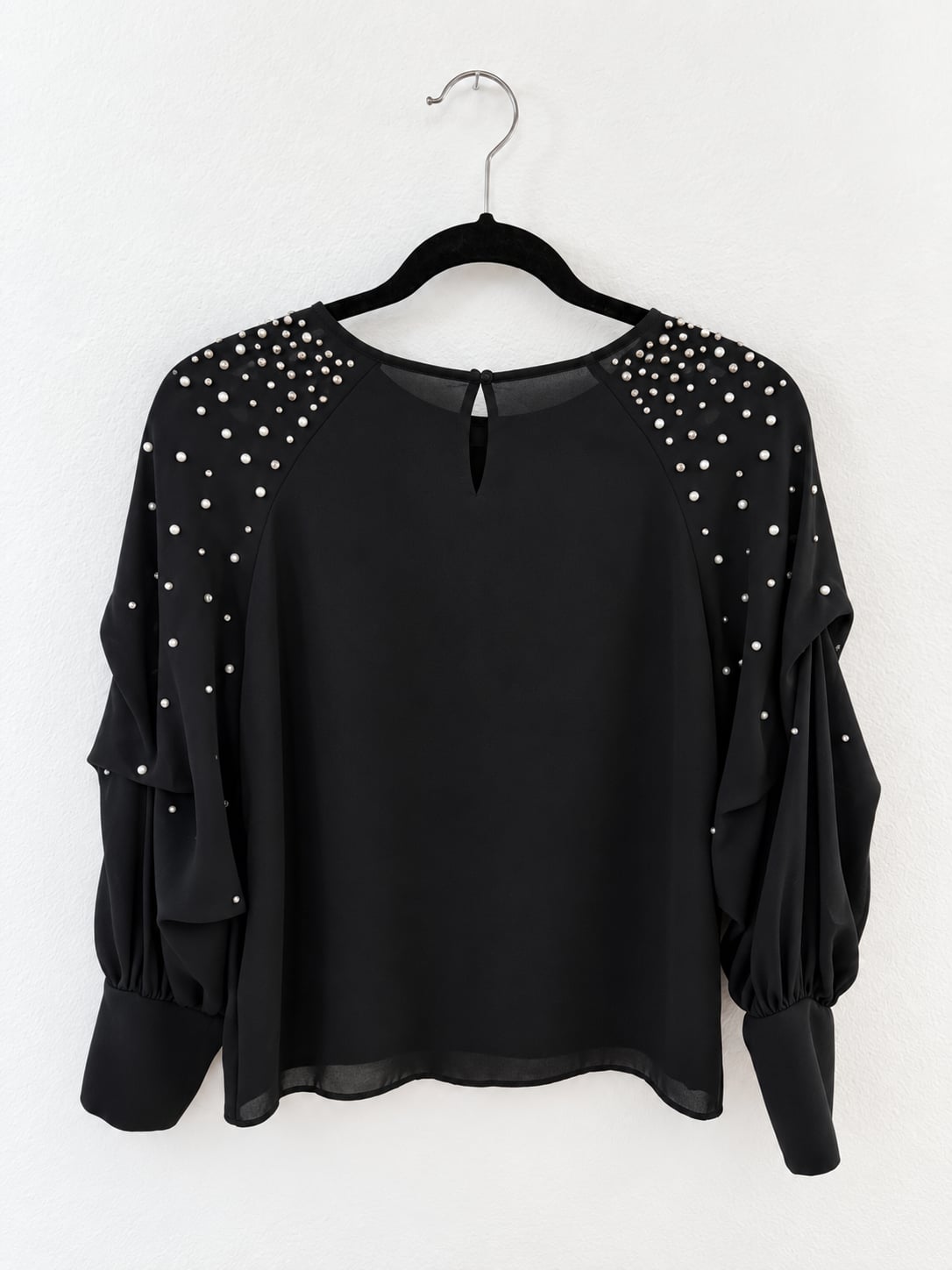 Zara Basic Collection Blouse Size M Black Studded Long Sleeve 3