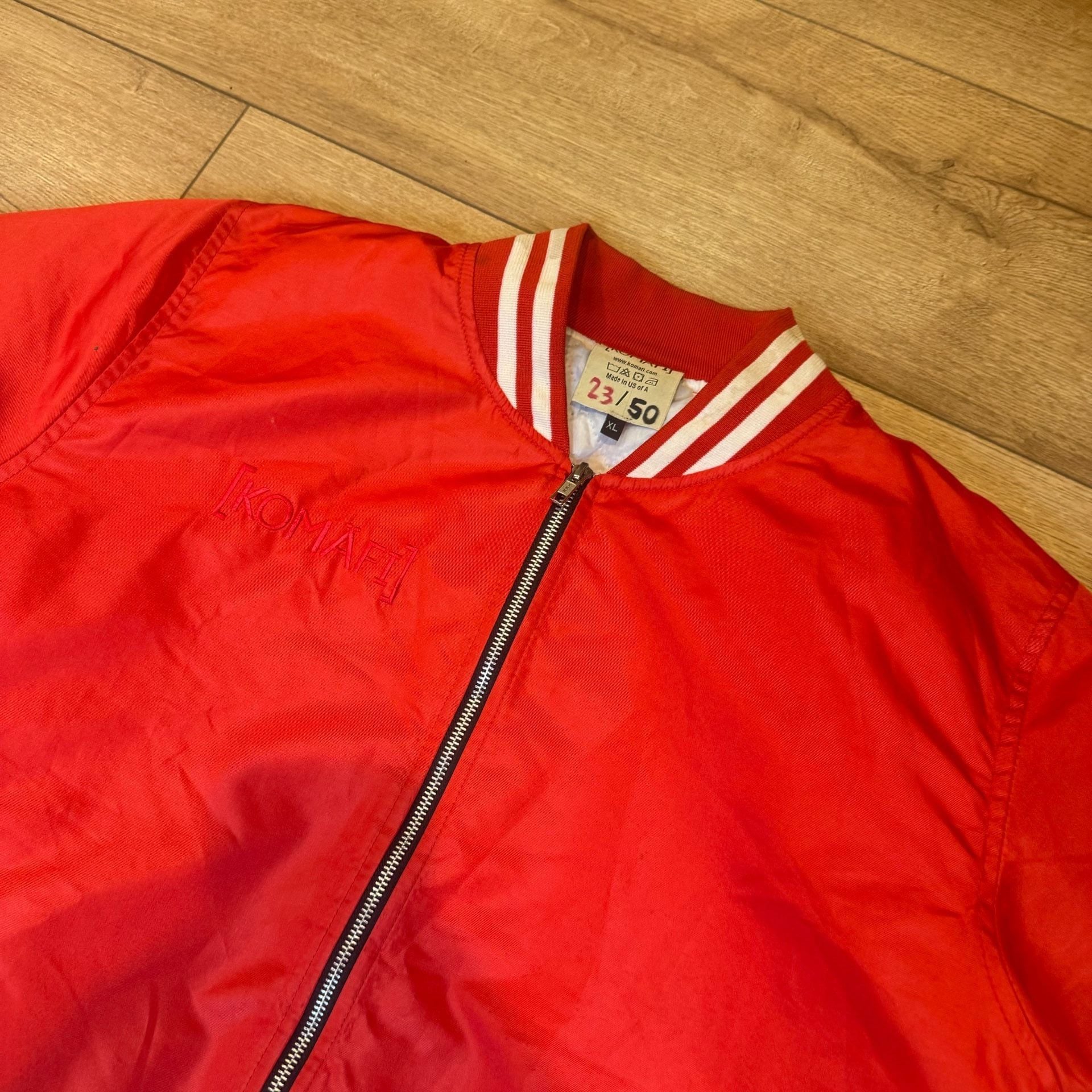Komaft Bomber Jacket Size XL Red Varsity Full Zip 7