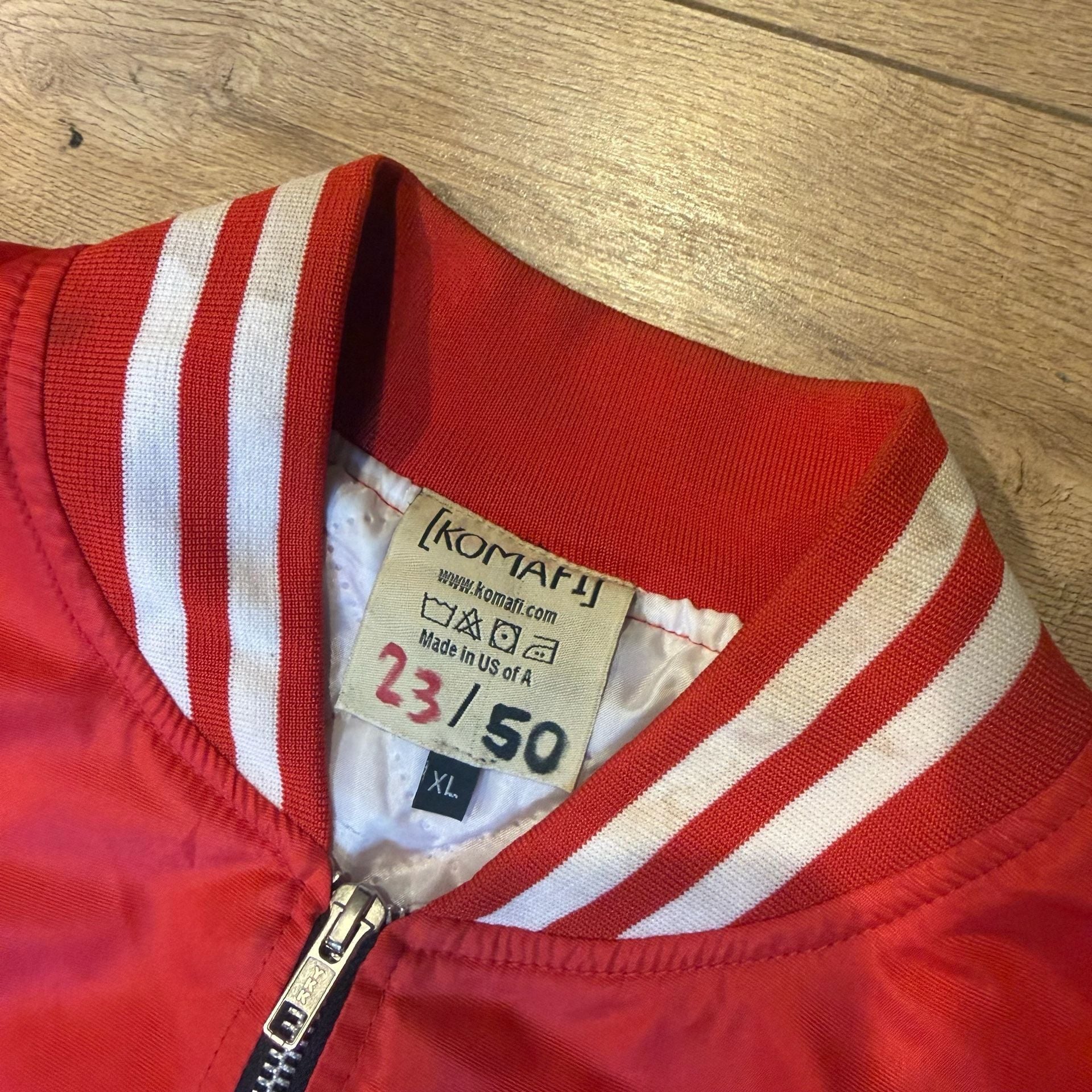 Komaft Bomber Jacket Size XL Red Varsity Full Zip 4