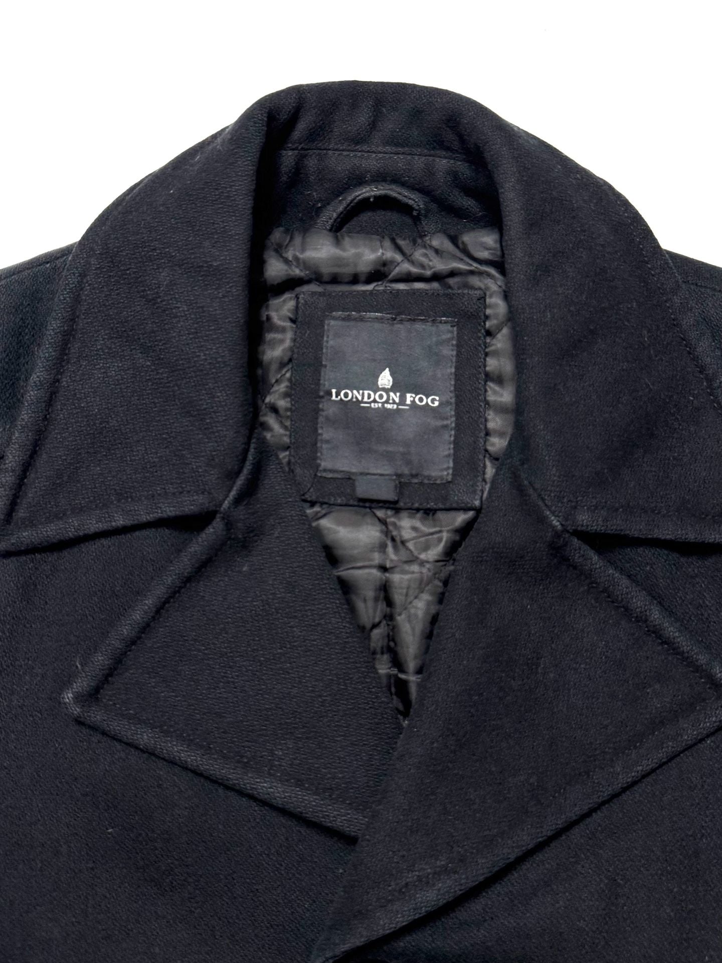 London Fog Men's Pea Coat Size S Old Money Quiet Luxury Dark Academia Heritage Minimalist Black Wool Blend Car Coat Single Breasted 3 Button Quilted Lined Winter Overcoat 8