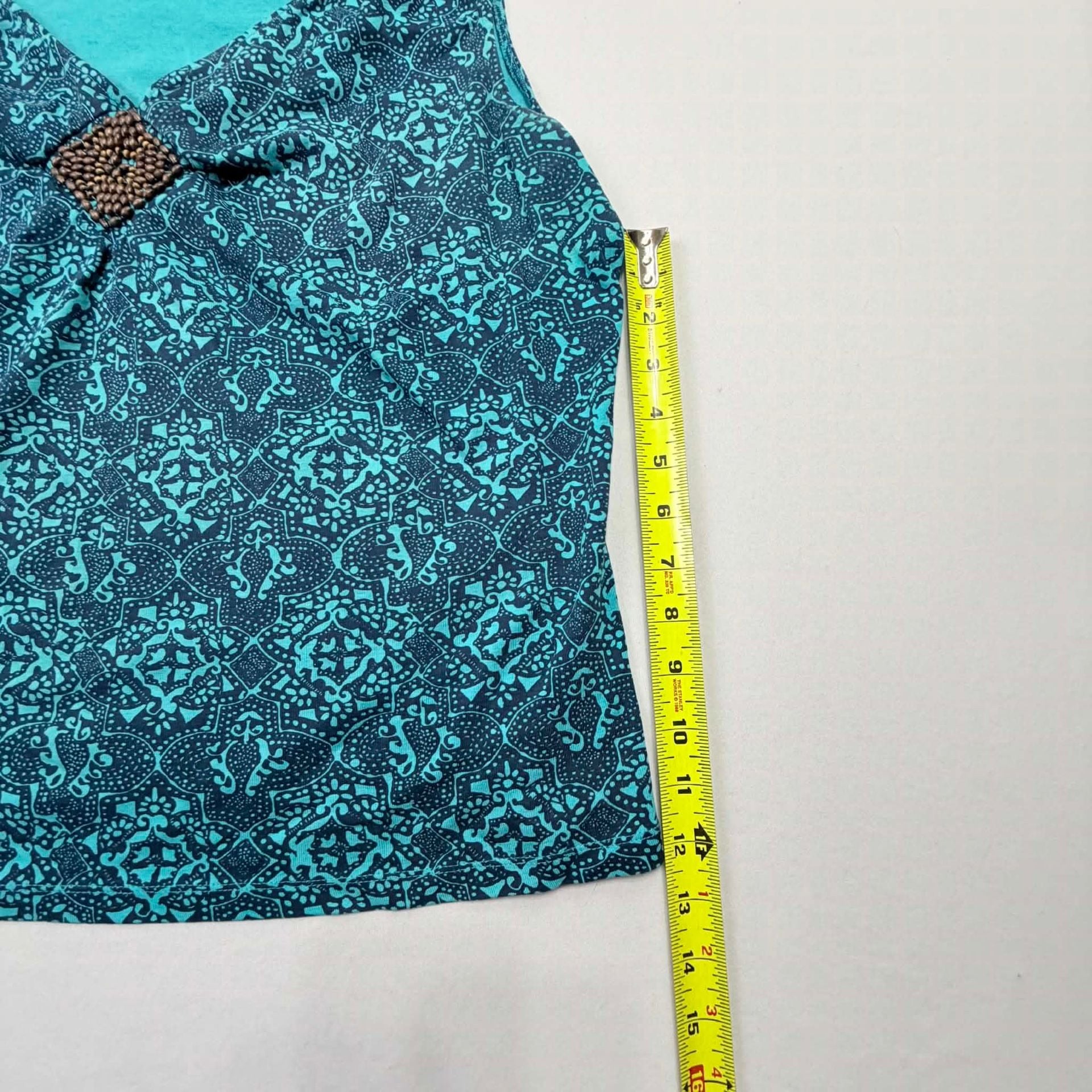 St. John's Bay Tank Top Size XL/XG Blue Teal Paisley Beaded V-Neck 5