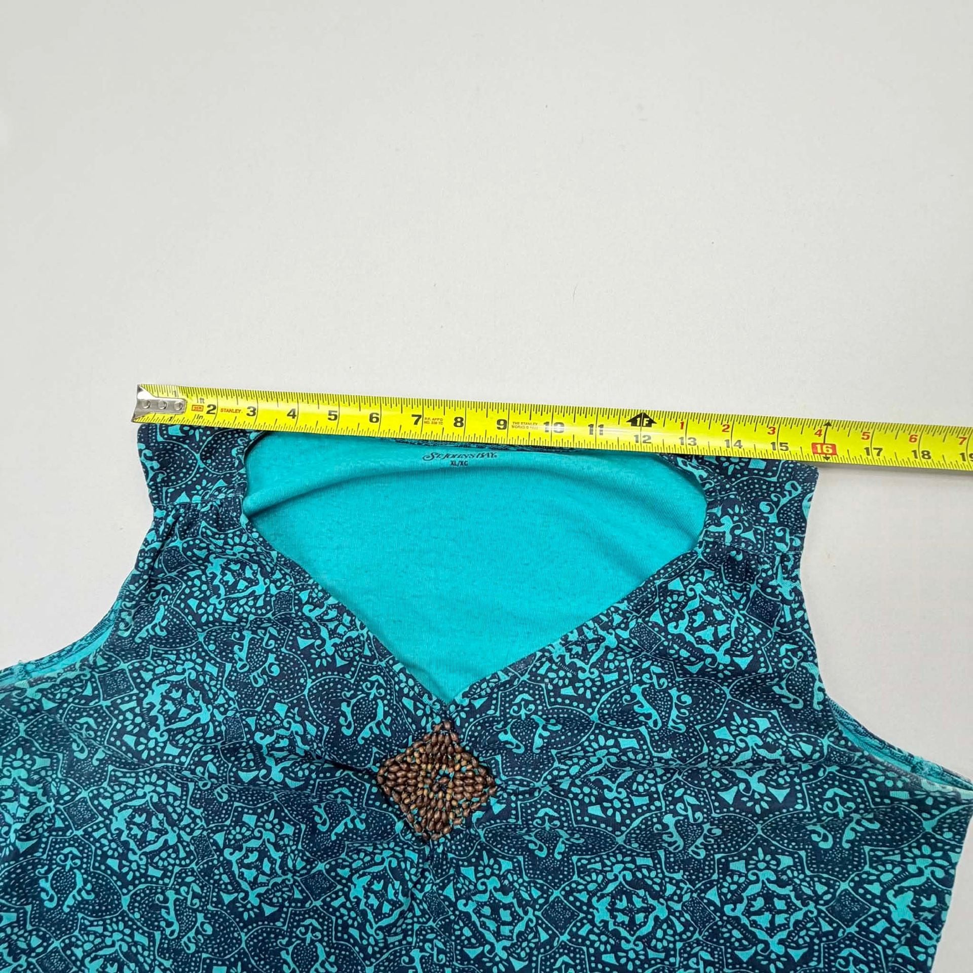 St. John's Bay Tank Top Size XL/XG Blue Teal Paisley Beaded V-Neck 6