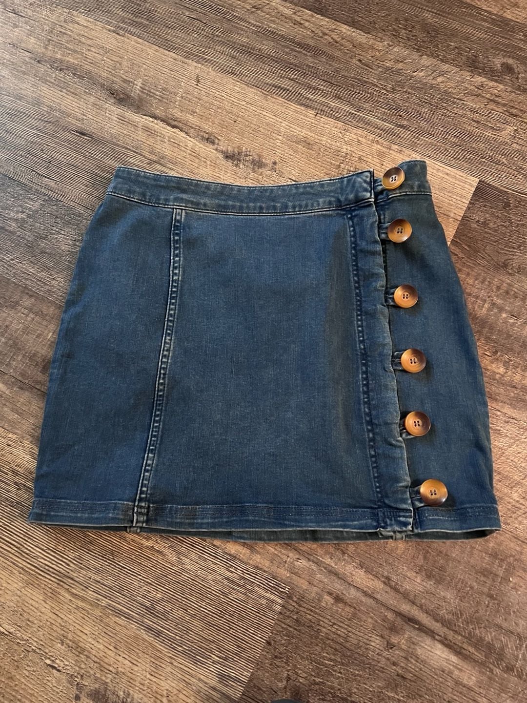 Free People Denim Mini Skirt Size 8 Blue Button Front 2