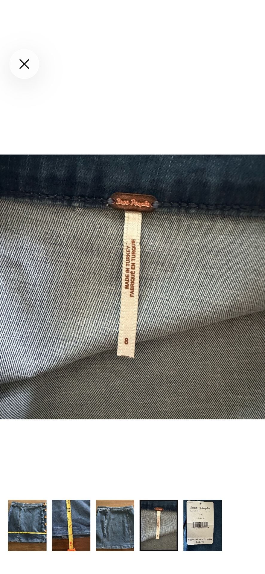 Free People Denim Mini Skirt Size 8 Blue Button Front 6