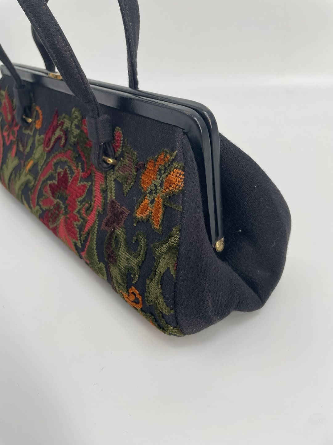 Vintage Tapestry Needlepoint Floral Frame Handbag Purse 5