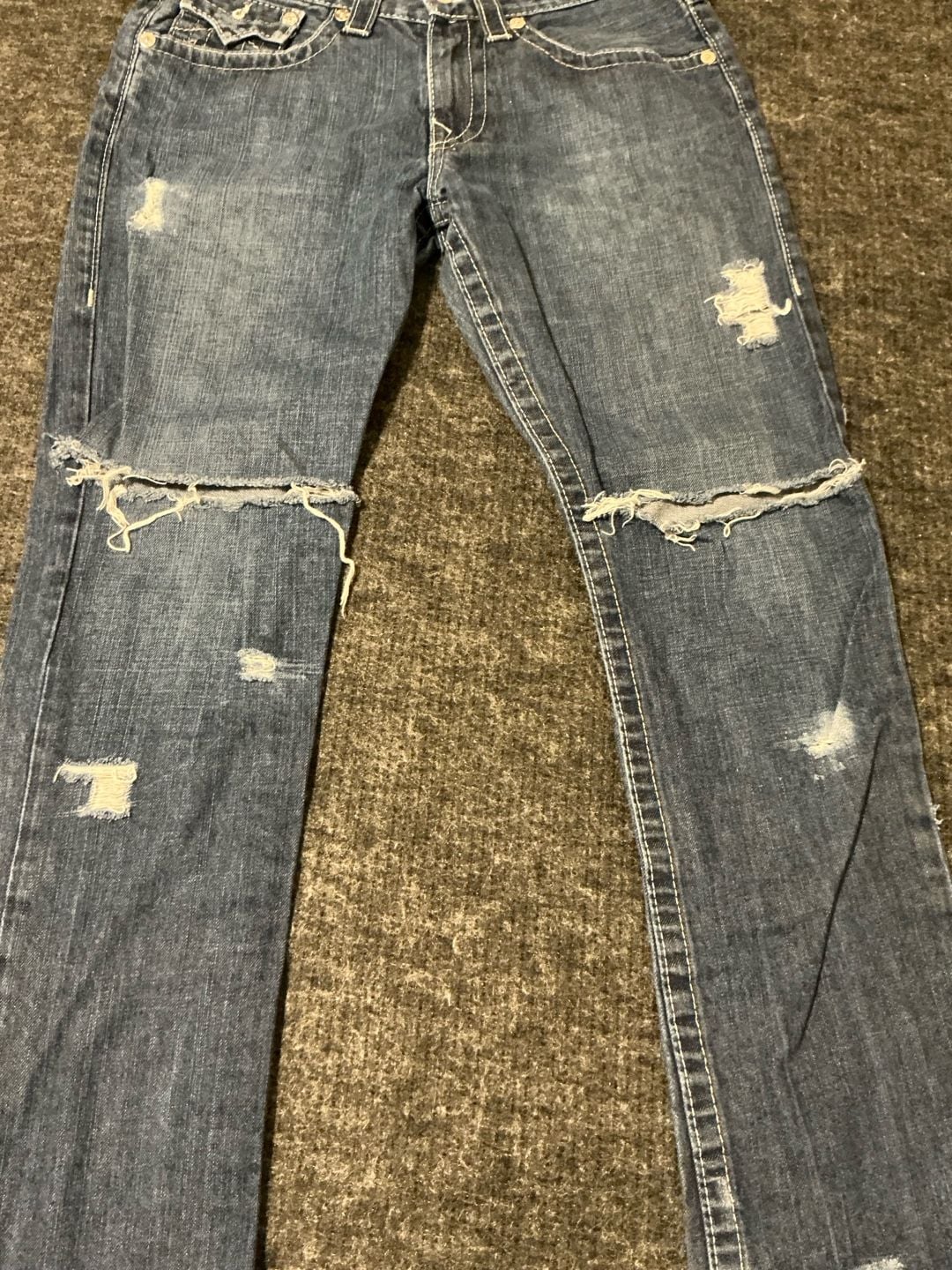 True Religion Slim Distressed Denim Jeans Womens Size 31 Blue Cotton 5 Pockets 9