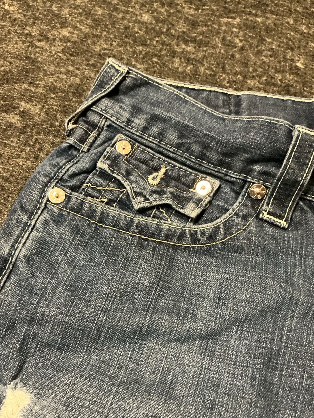 True Religion Slim Distressed Denim Jeans Womens Size 31 Blue Cotton 5 Pockets 10