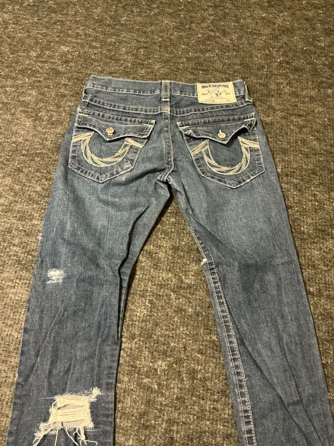True Religion Slim Distressed Denim Jeans Womens Size 31 Blue Cotton 5 Pockets 11