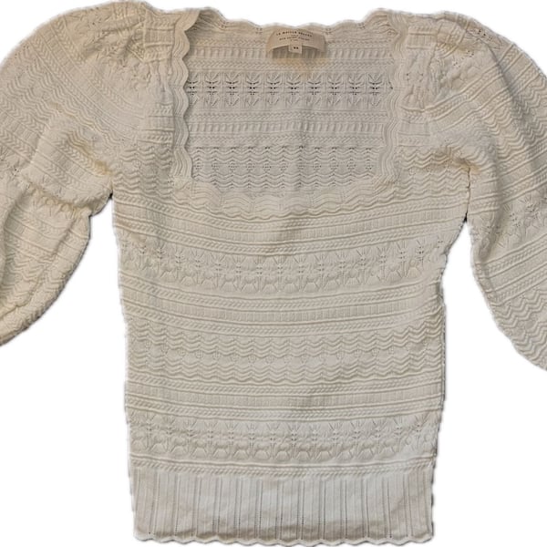 Sézane Ronnie Jumper XS Ecru Cream Knit Puff Sleeve Sweater Top Coquette