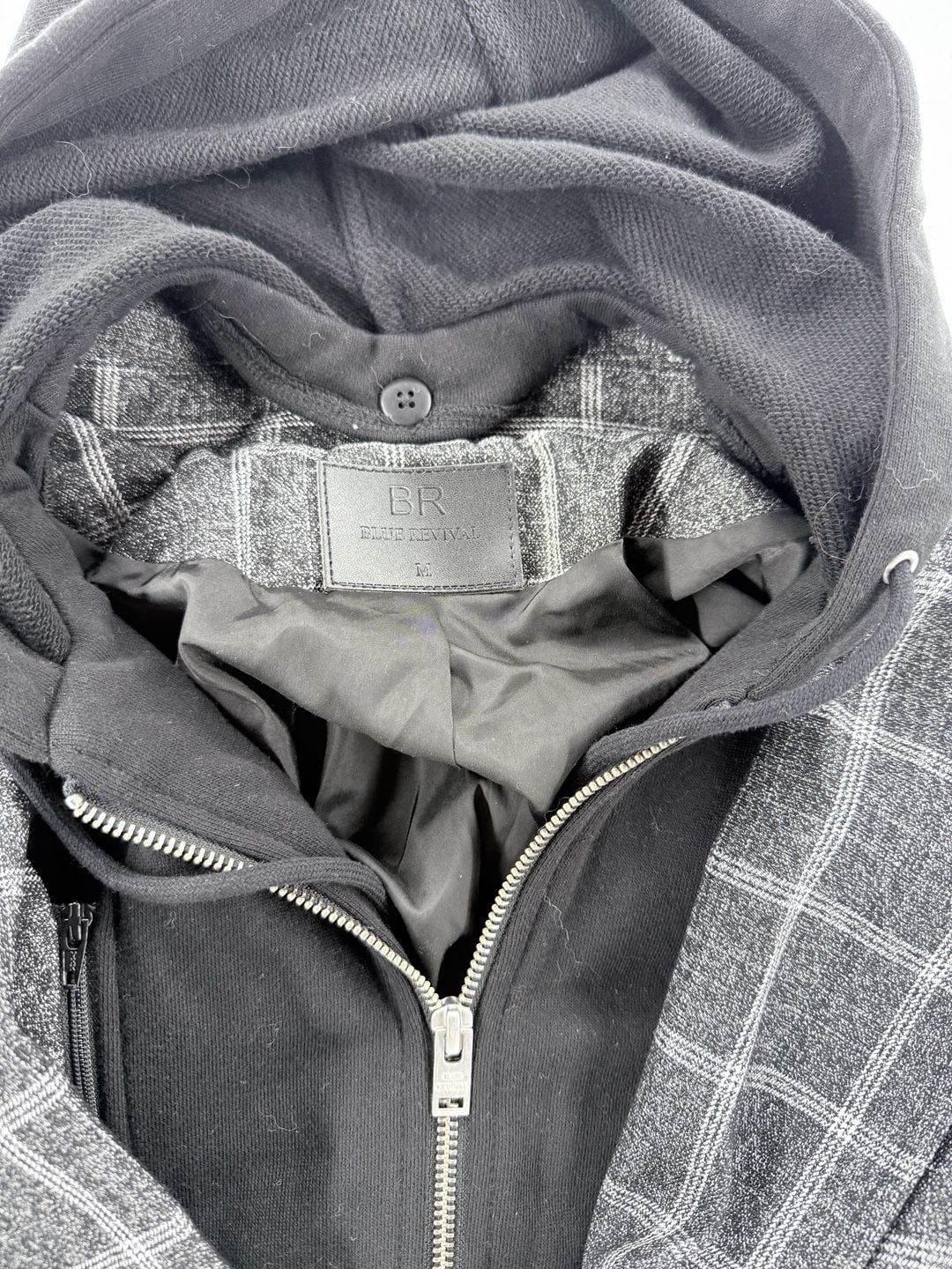 Blue Revival Plaid Blazer With Removable Hoodie Size M Charcoal Black 2