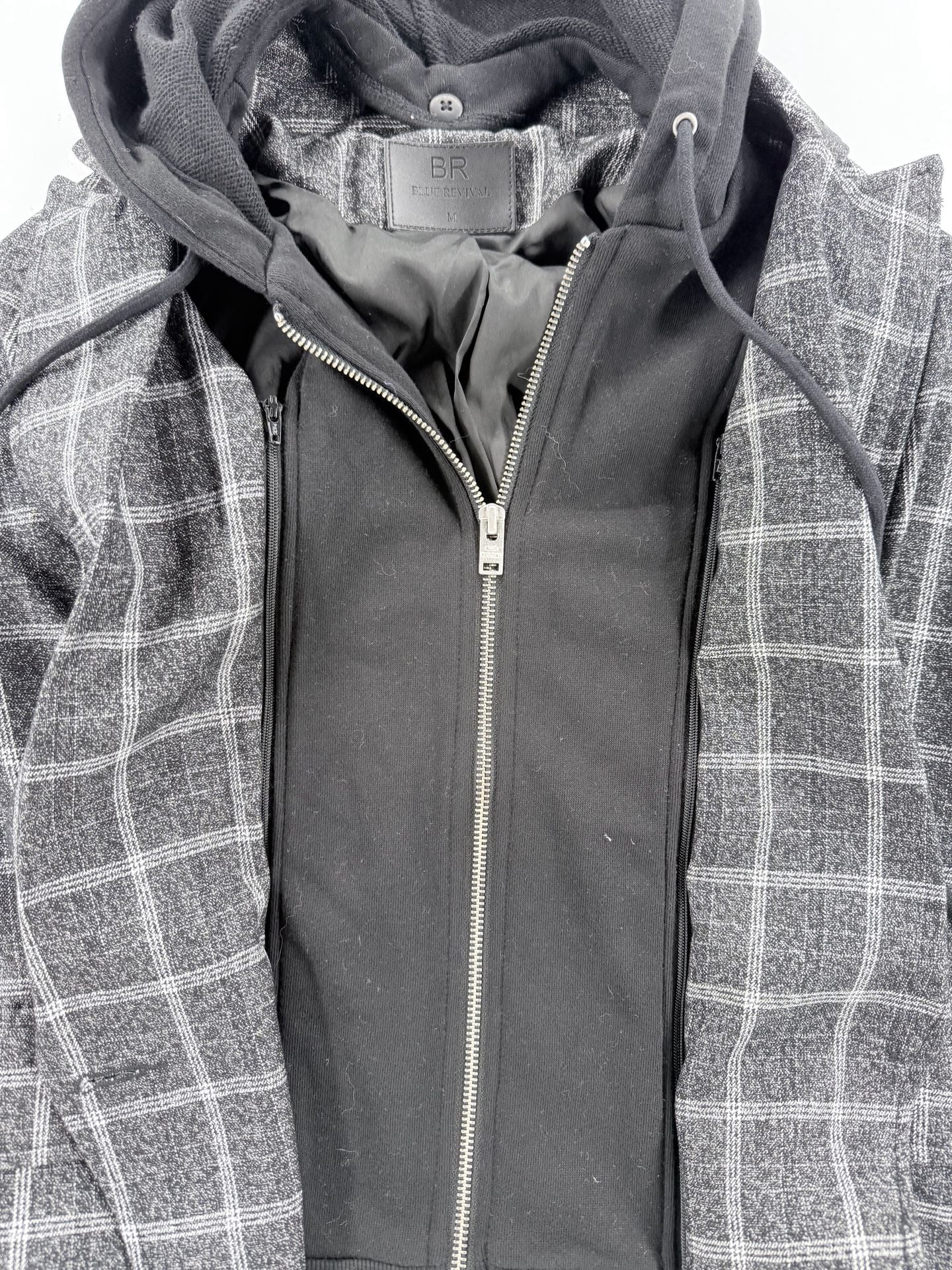 Blue Revival Plaid Blazer With Removable Hoodie Size M Charcoal Black 4