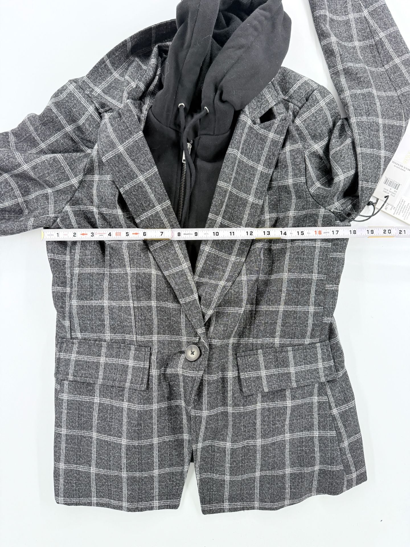 Blue Revival Plaid Blazer With Removable Hoodie Size M Charcoal Black 6