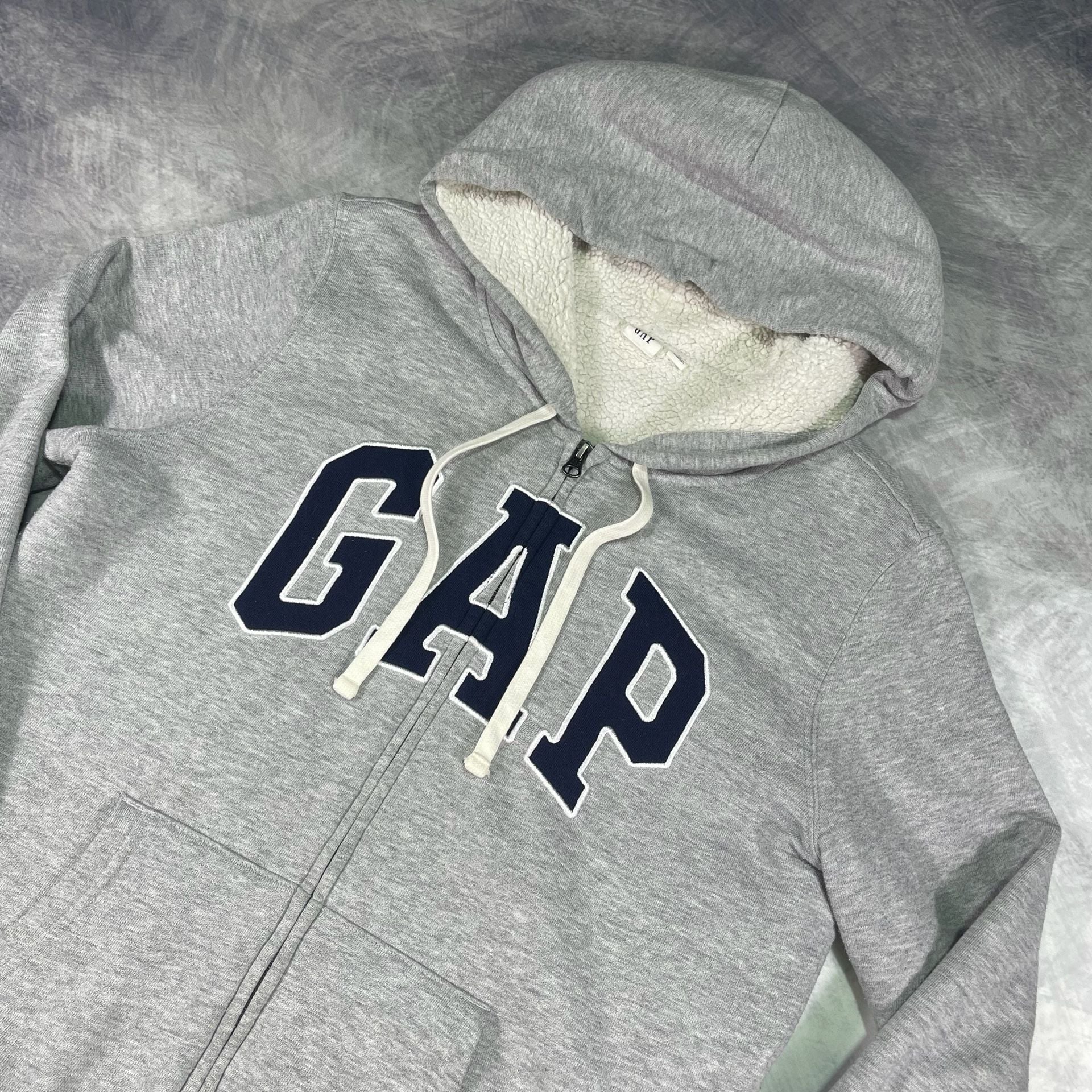 Gap Sherpa Lined Zip Up Hoodie Size M Gray Logo Sweatshirt 9