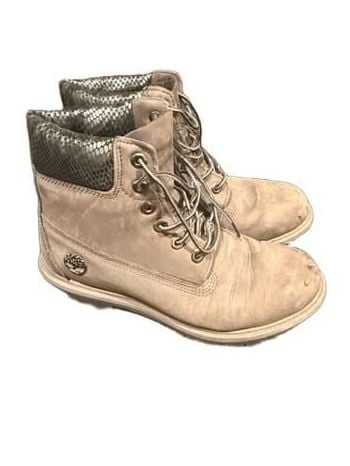 Timberland 6-Inch Premium Boots Size 8.5 Gray Snakeskin Collar 2