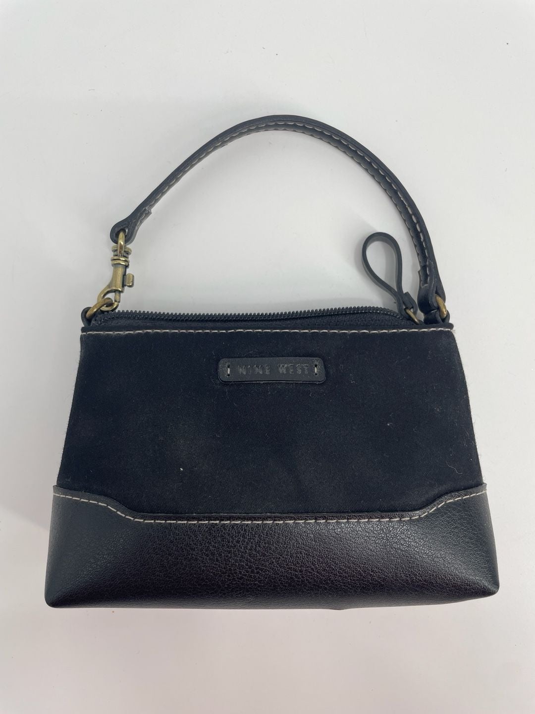 Nine West Mini Handbag Black Suede Faux Leather Wristlet 2