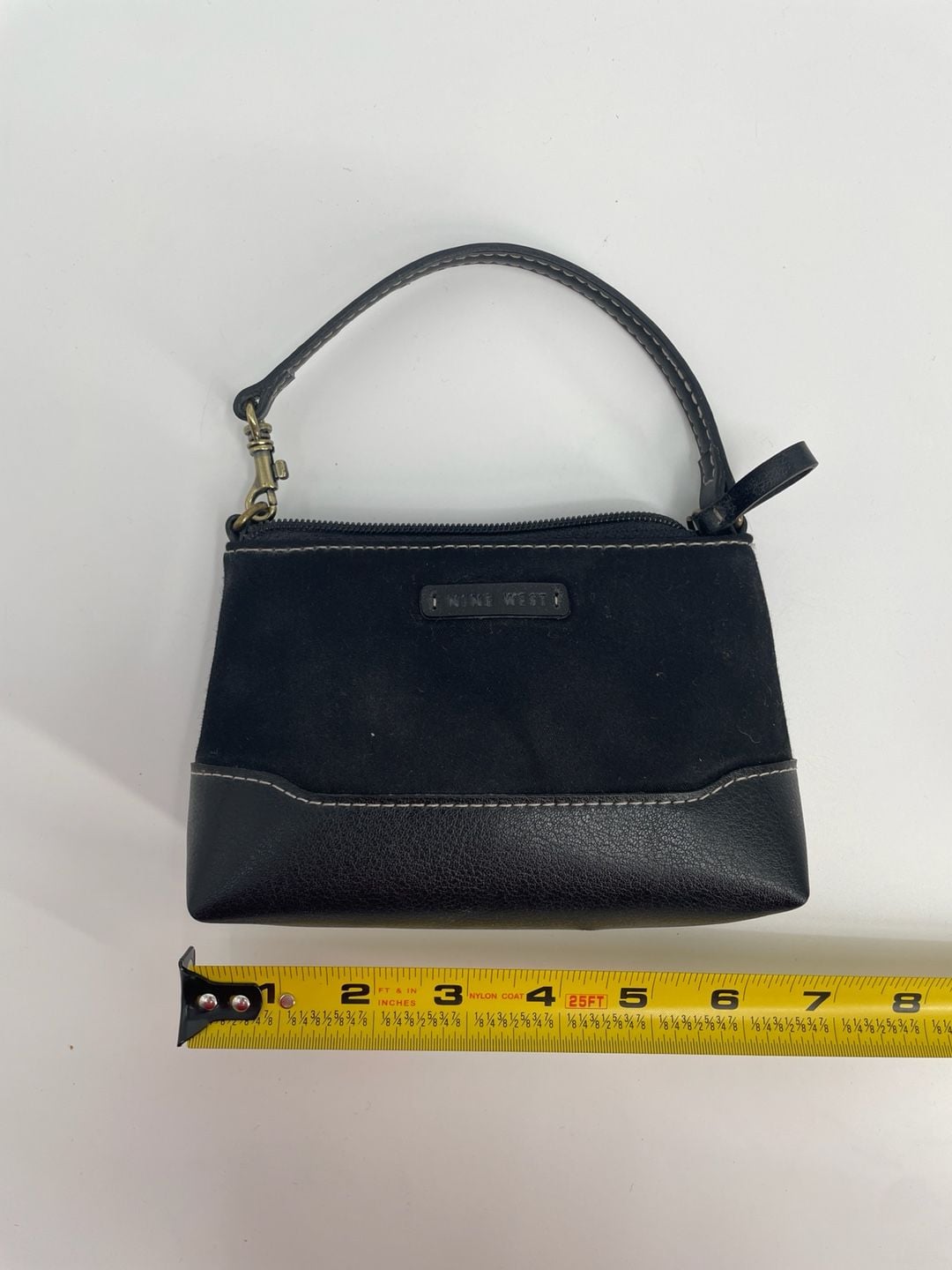 Nine West Mini Handbag Black Suede Faux Leather Wristlet 4