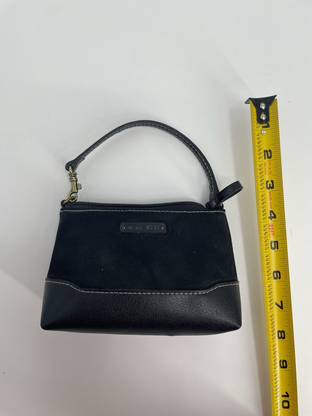 Nine West Mini Handbag Black Suede Faux Leather Wristlet 5