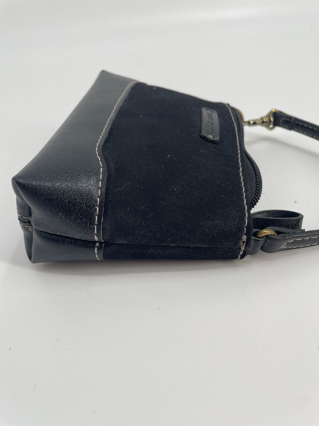 Nine West Mini Handbag Black Suede Faux Leather Wristlet 7