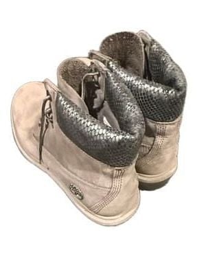 Timberland 6-Inch Premium Boots Size 8.5 Gray Snakeskin Collar 4