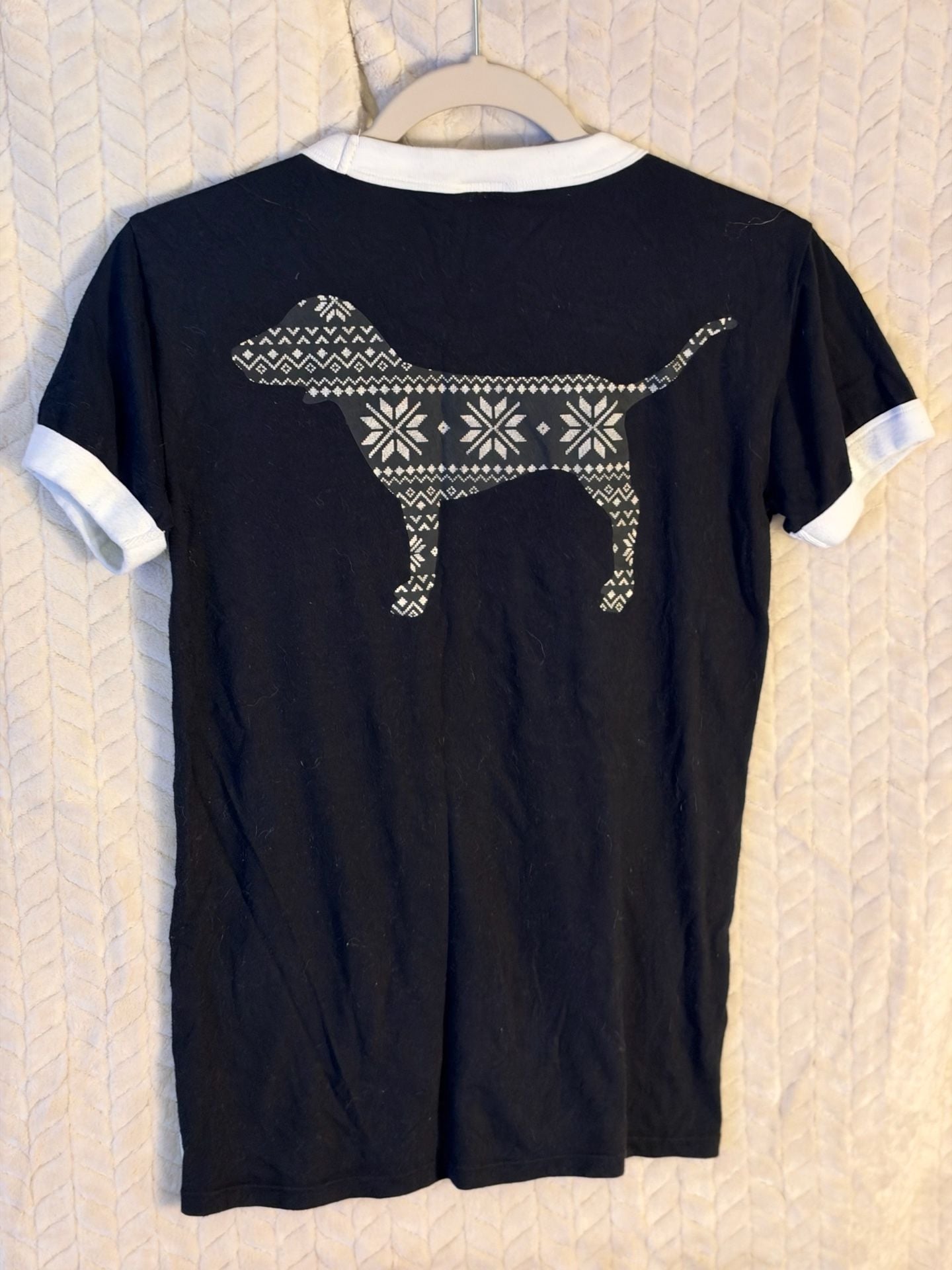 Pink Victoria's Secret Ringer T-Shirt Size XS Black White Logo Dog 3