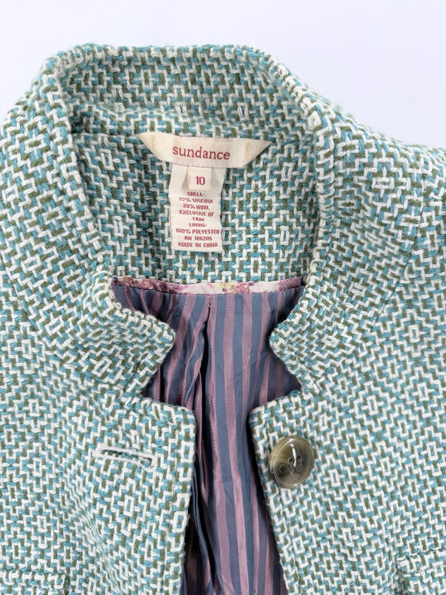 Sundance Tweed Utility Jacket Size 10 Green Wool Blend Button Cargo 3