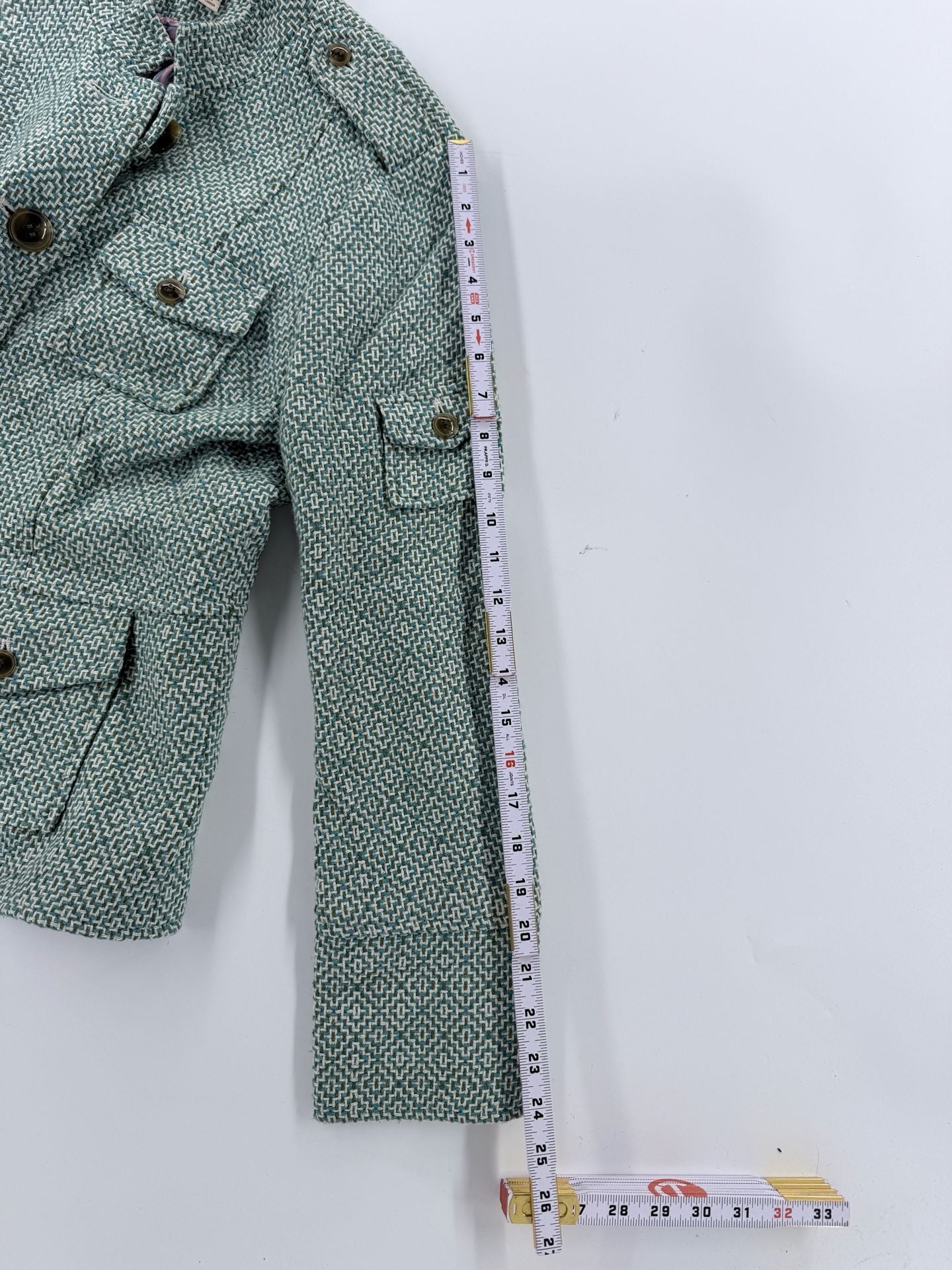 Sundance Tweed Utility Jacket Size 10 Green Wool Blend Button Cargo 7