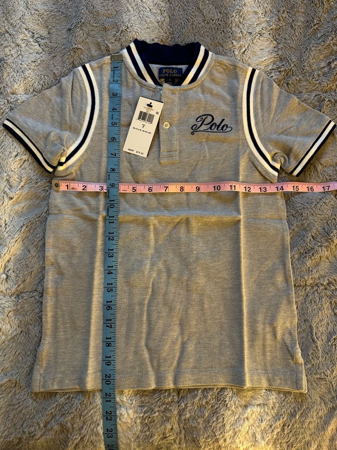 Polo Ralph Lauren Tiger Patch Polo Shirt Size 7 Grey Boys New 2