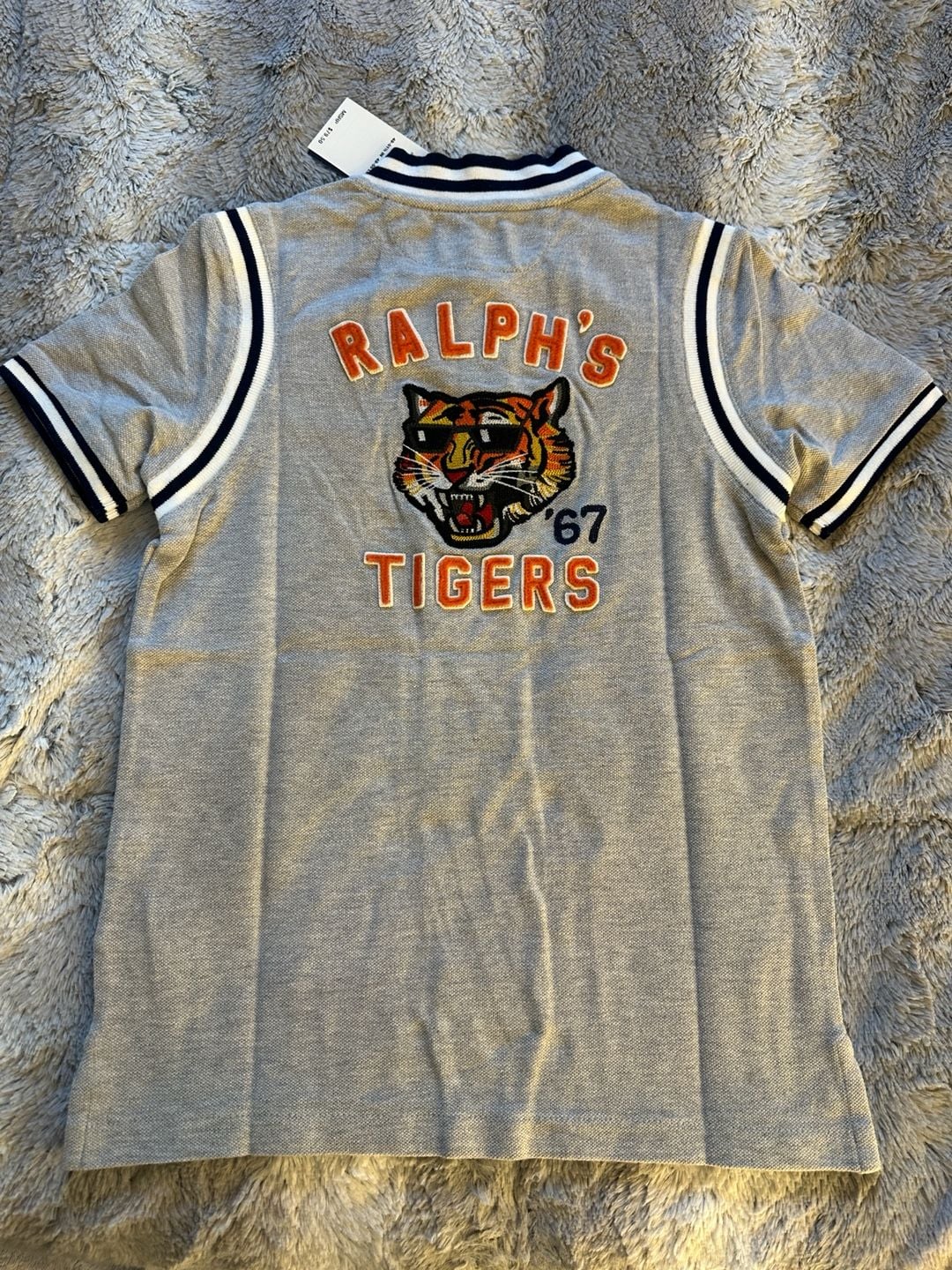 Polo Ralph Lauren Tiger Patch Polo Shirt Size 7 Grey Boys New 3