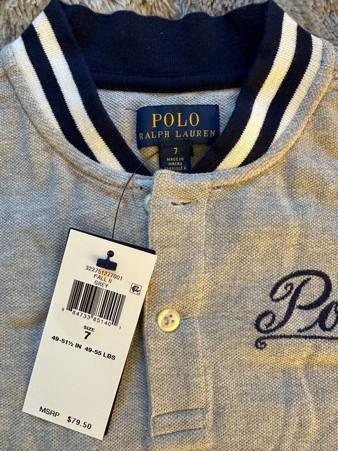 Polo Ralph Lauren Tiger Patch Polo Shirt Size 7 Grey Boys New 4