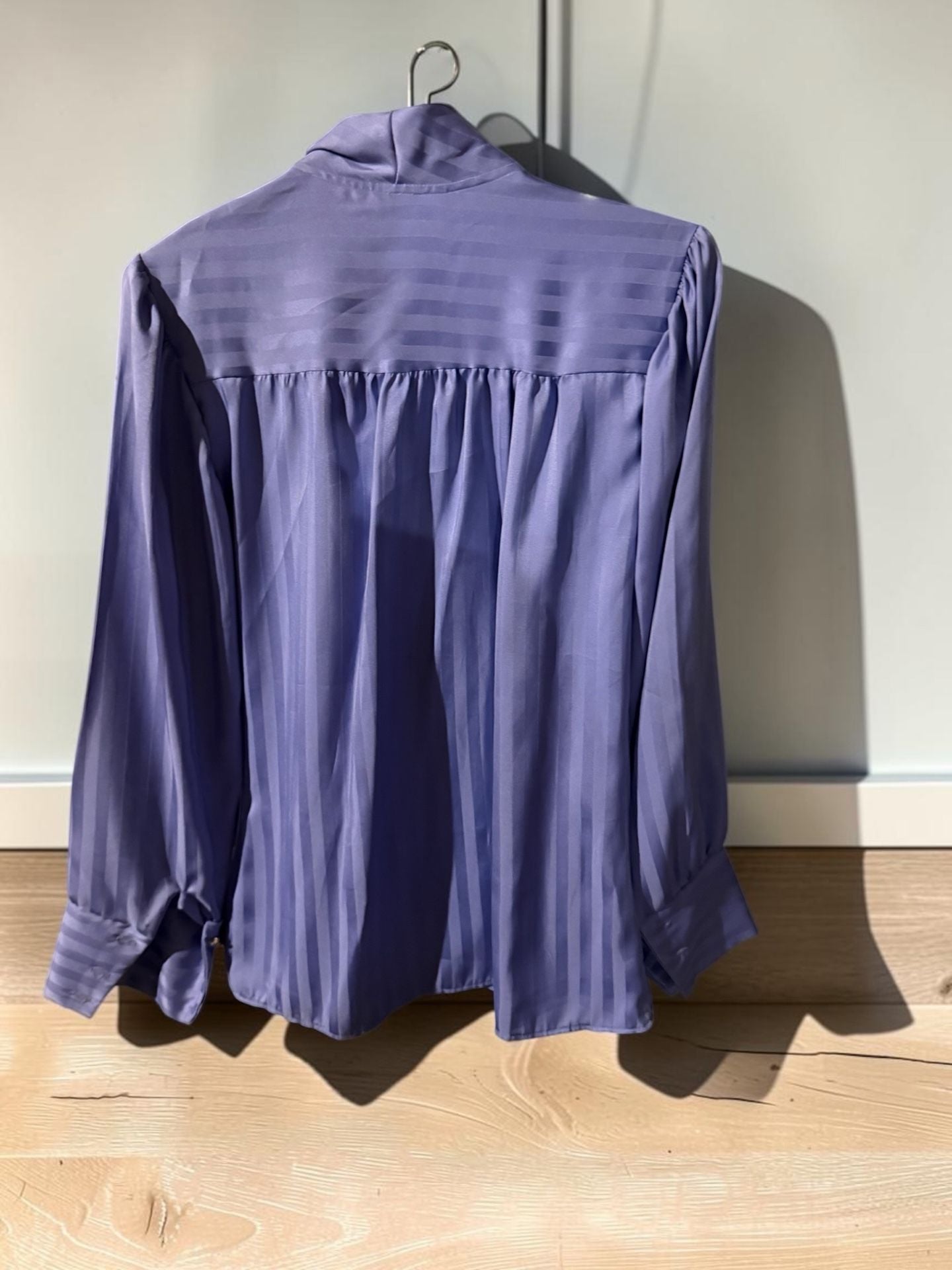 Laura Mae Blouse Size 8 Purple Striped Bow Neck Vintage 3