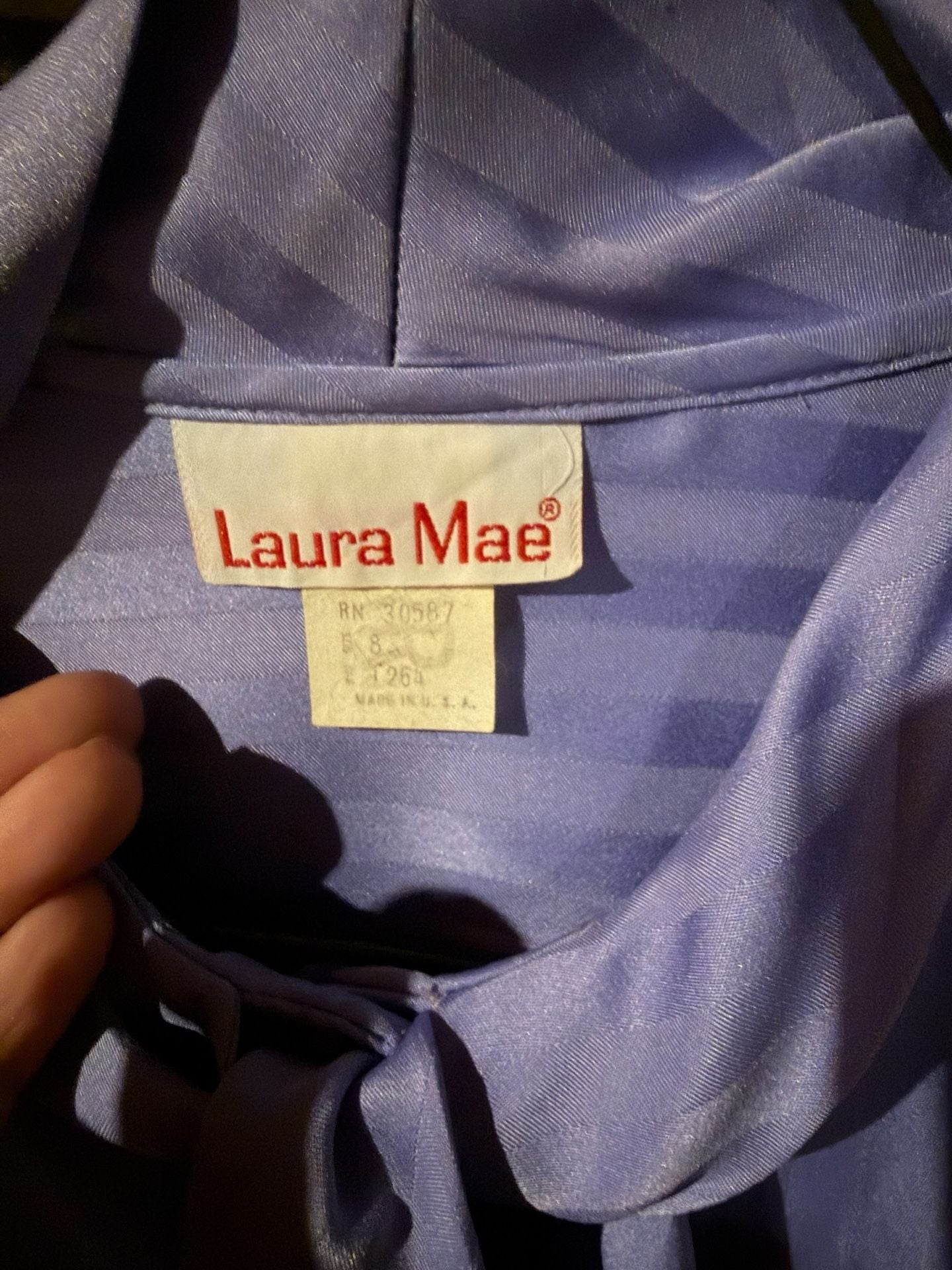 Laura Mae Blouse Size 8 Purple Striped Bow Neck Vintage 4