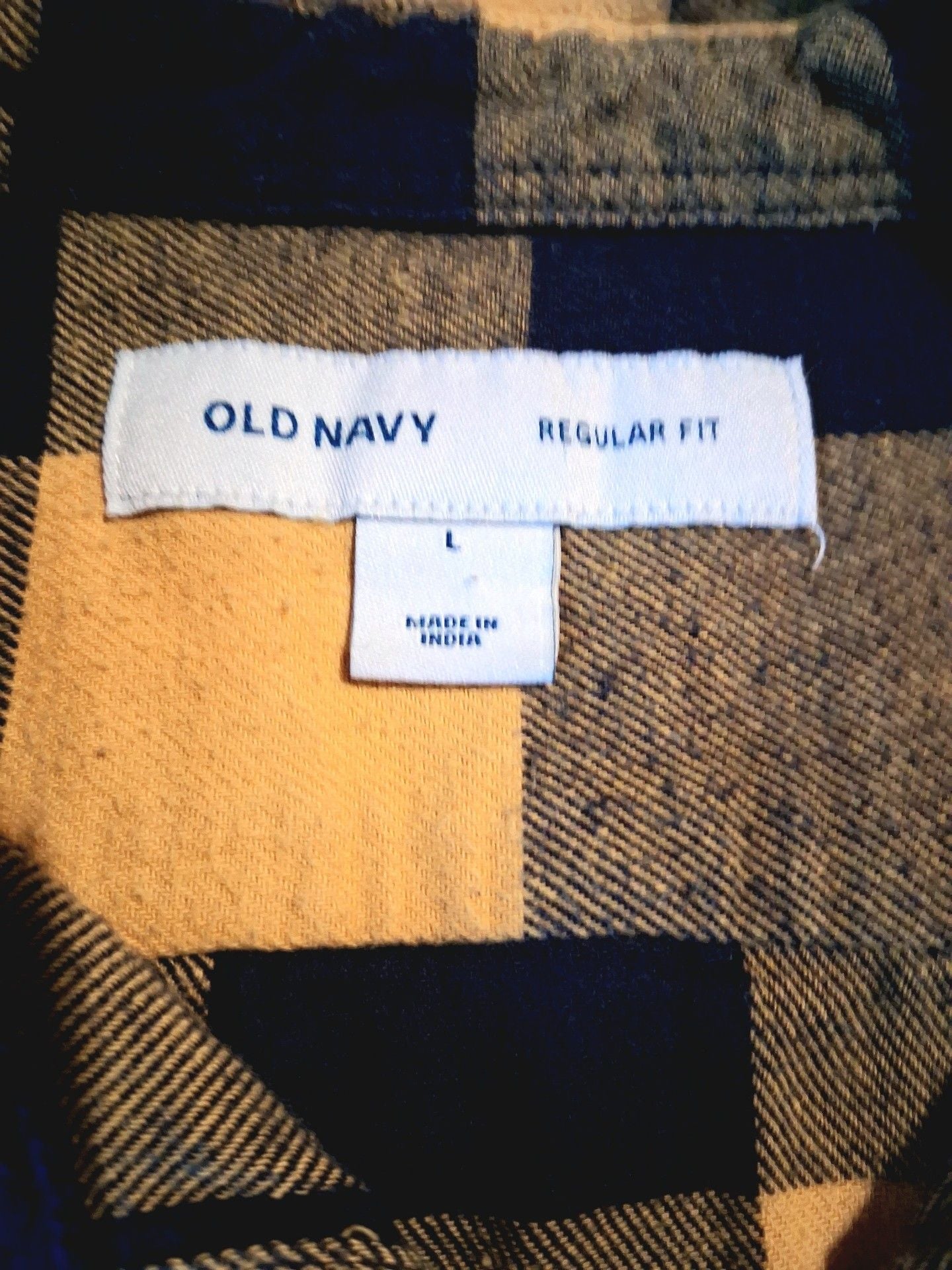 Old Navy Flannel Shirt Size L Yellow Blue Plaid Long Sleeve 3