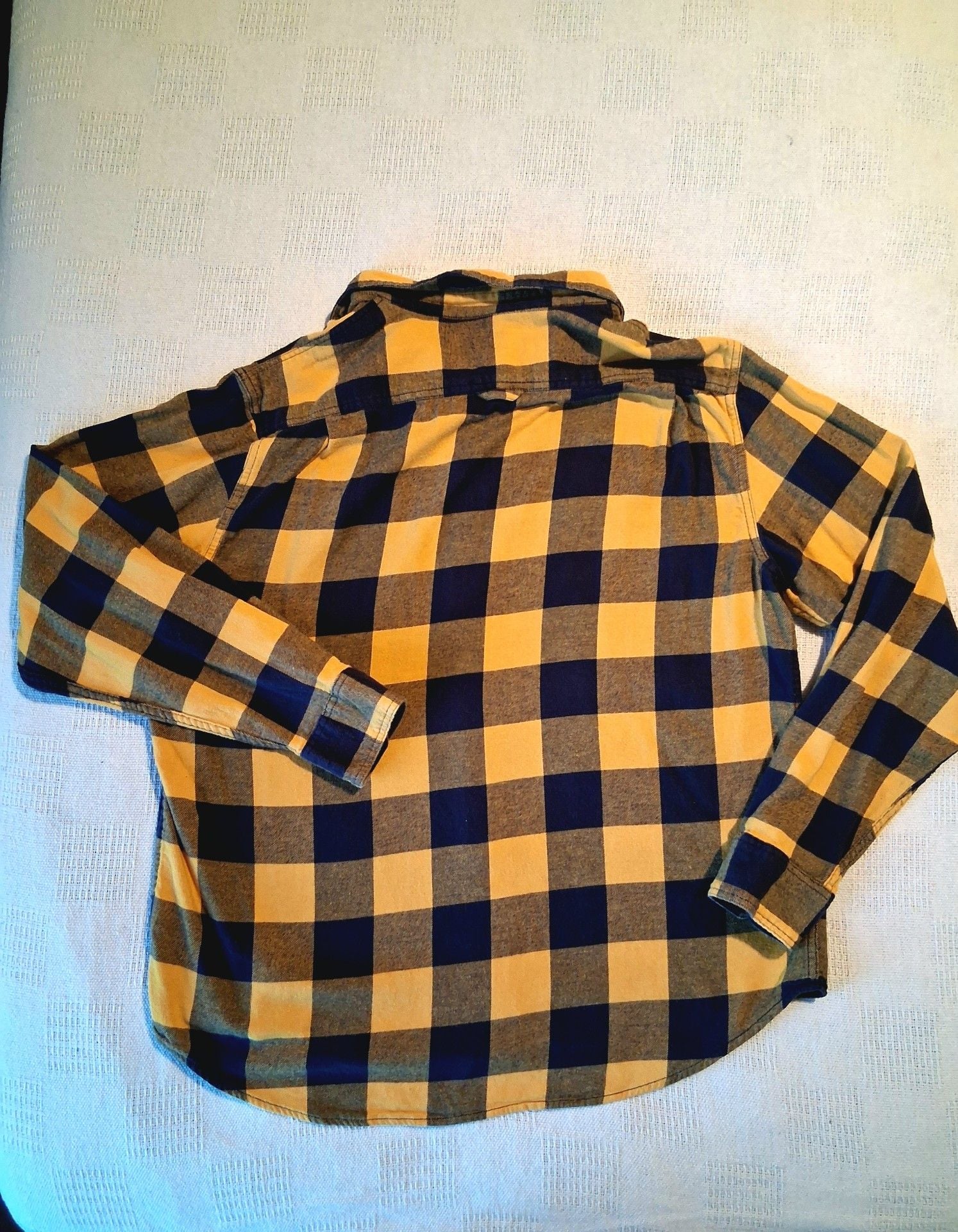 Old Navy Flannel Shirt Size L Yellow Blue Plaid Long Sleeve 6