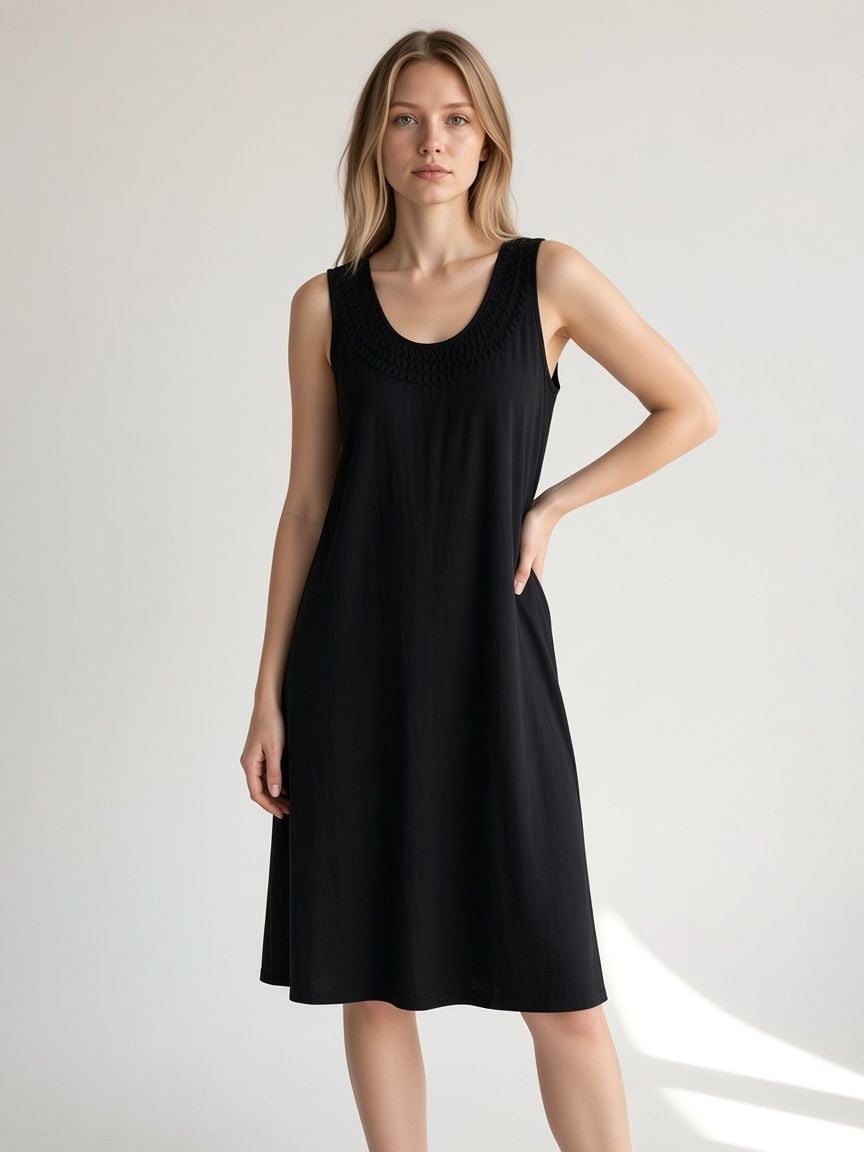 Tommy Bahama Embroidered Neck Dress Size M Black 2