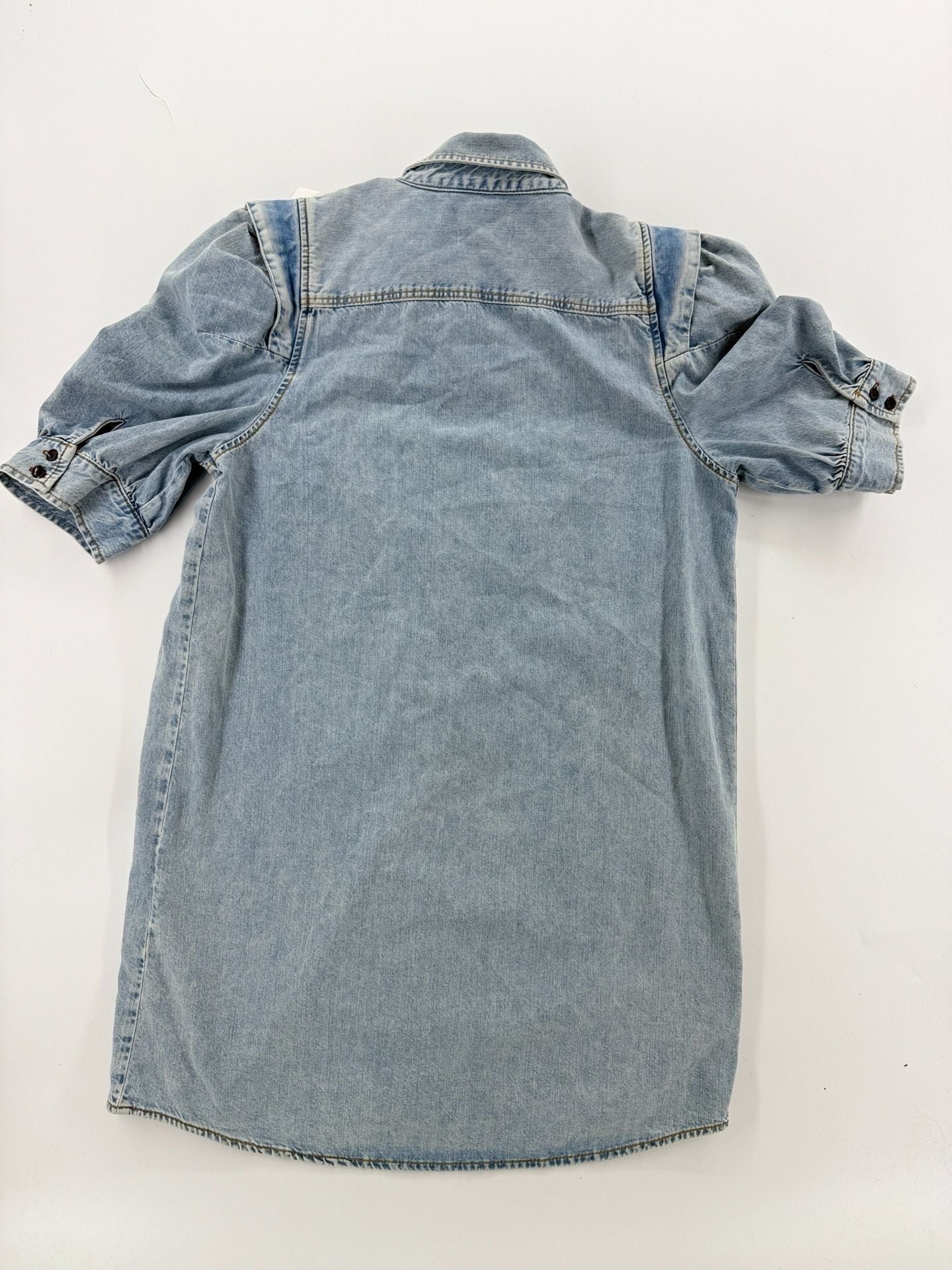 NWT FRAME Rosette Sleeve Shirt Dress Size L Blue Denim Dress 6