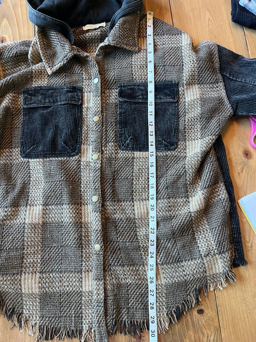 Gilded Intent Plaid Corduroy Hooded Shacket Size L 8