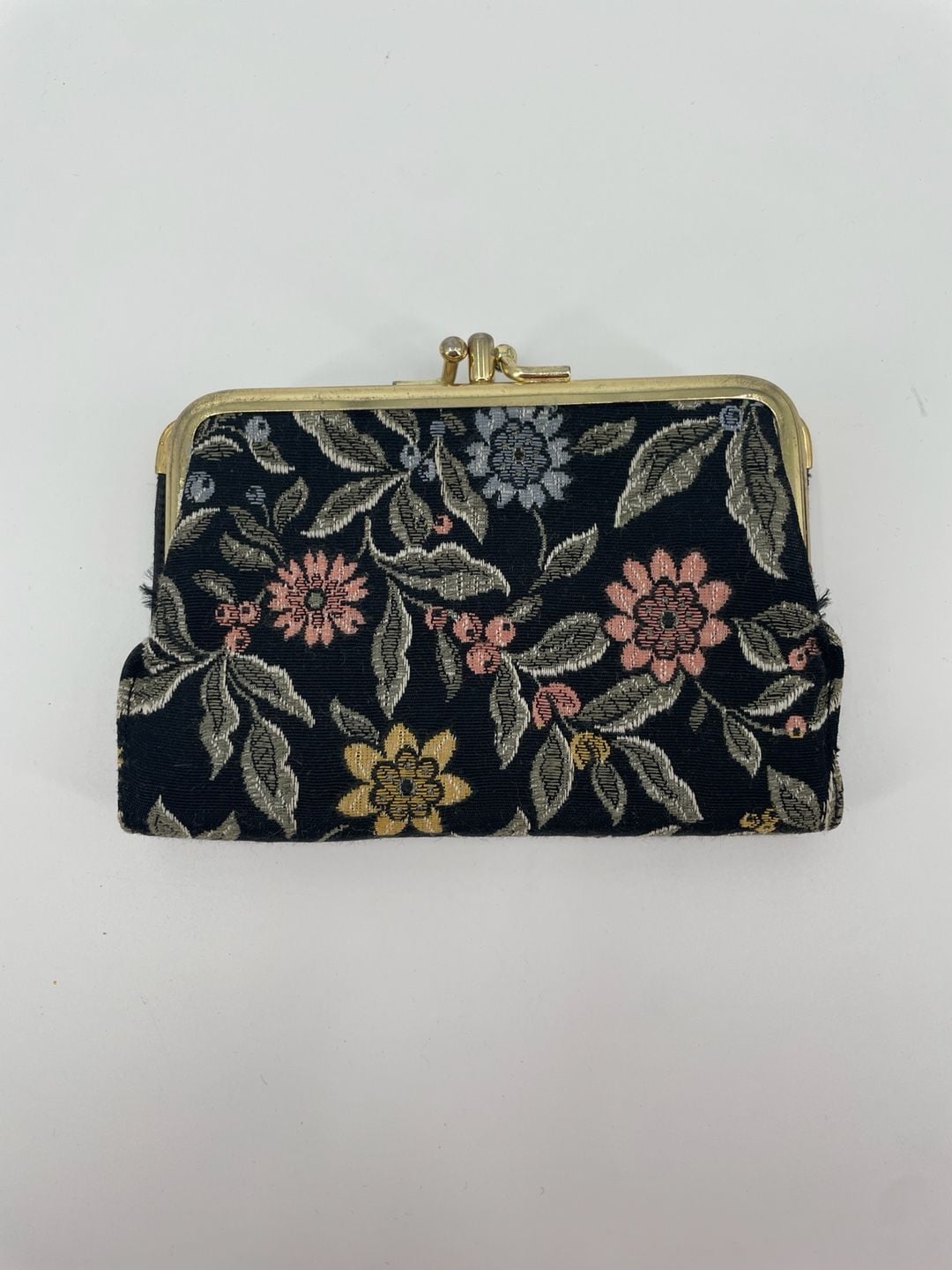 Baronet Vintage Floral Tapestry Kiss Lock Wallet Cowhide 1